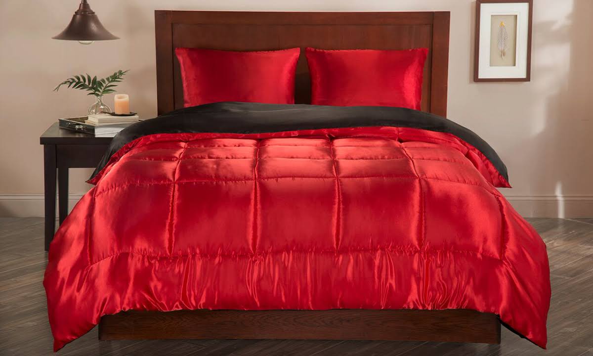 Luxury Satin Reversible Comforter Set Red Satin Full/Queen WWWW