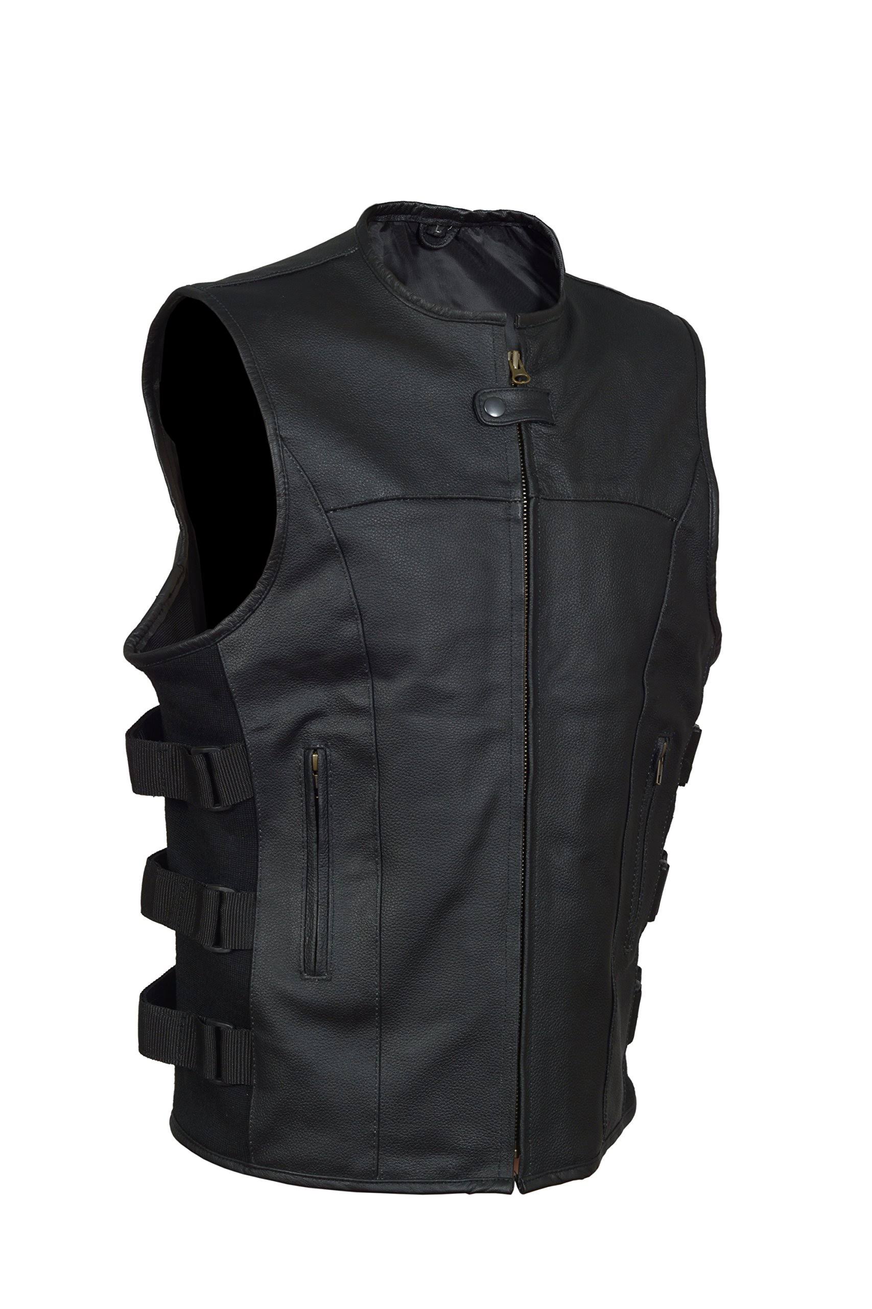 Men&s Swat Style Motorcycle Biker Leather Vest with Two Concealed Gun ...