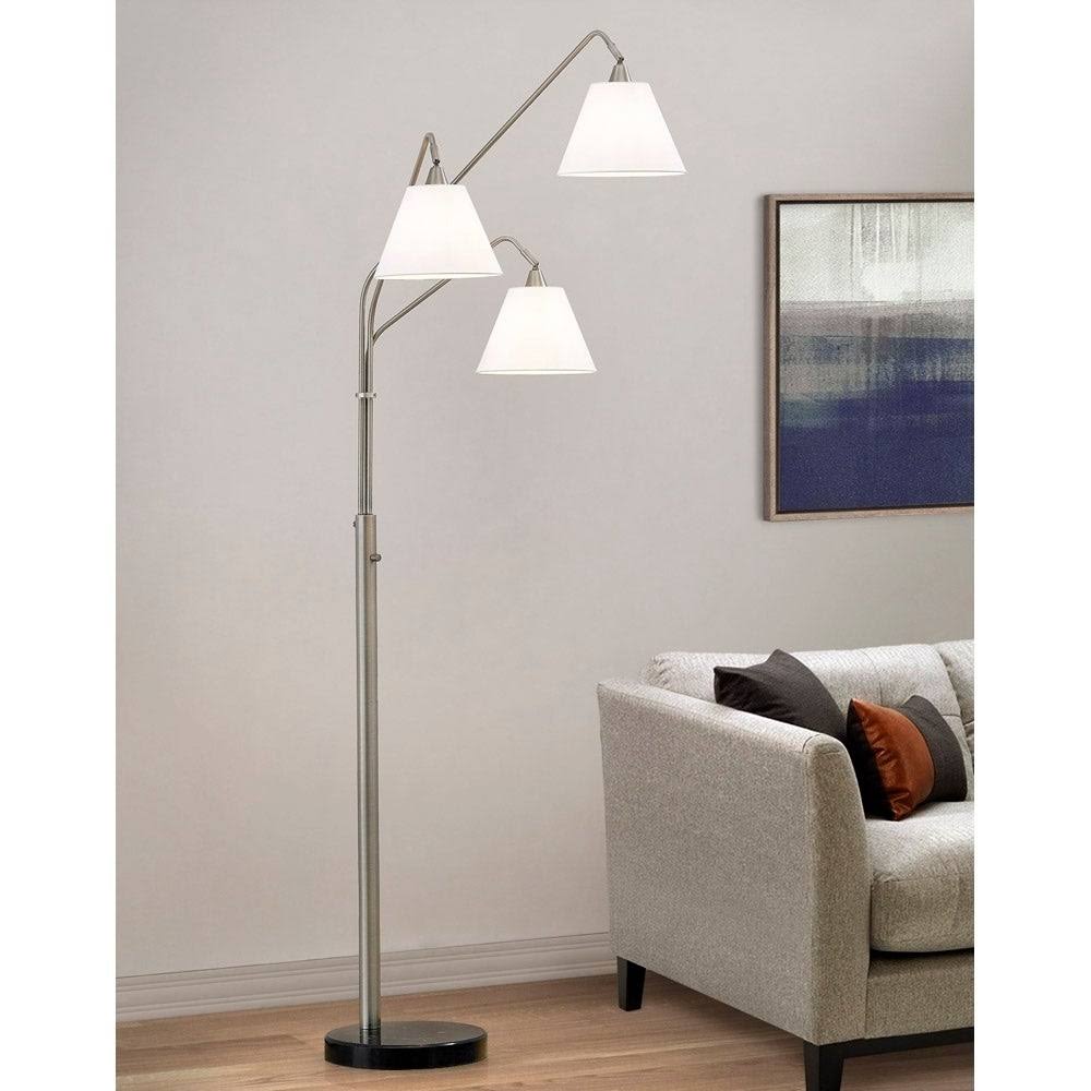 Midtown 3 Light Arch Floor Lamp with Fabric Shades Steel Finish HJ1s
