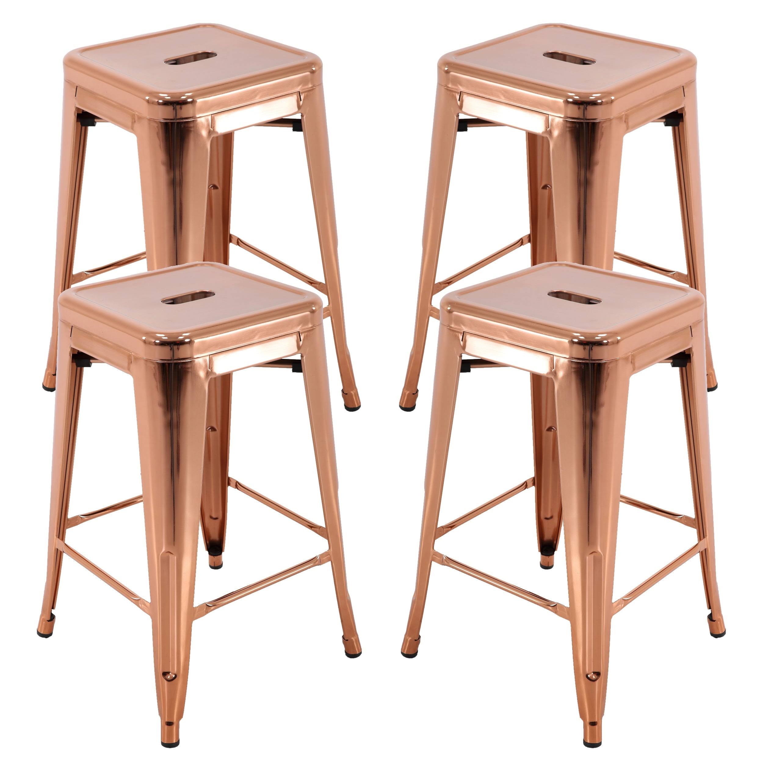 Brage Living Millard Stackable Industrial Metal Counter Stool (Set of 4) Rose Gold Counter