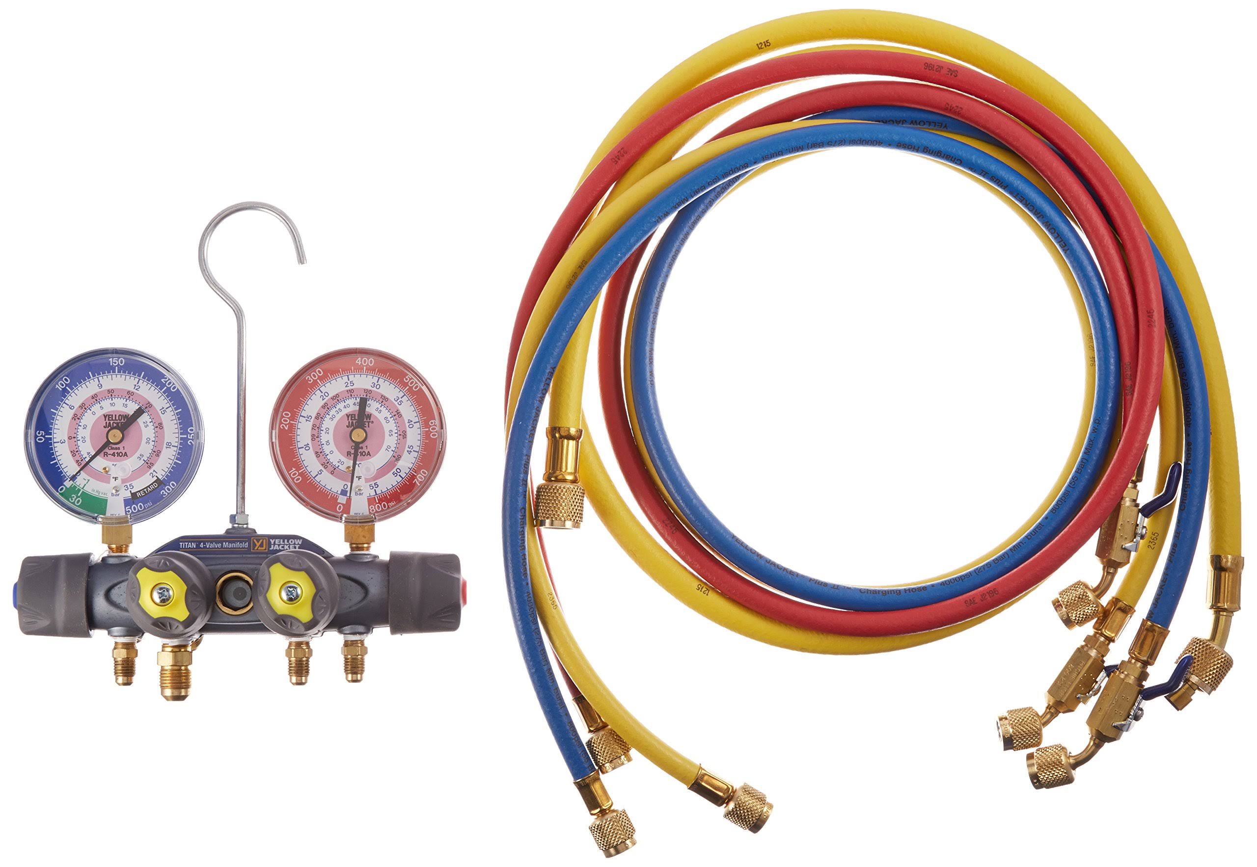 Yellow Jacket 49960 Mechanical Manifold Gauge Set,4Valve HJ1s