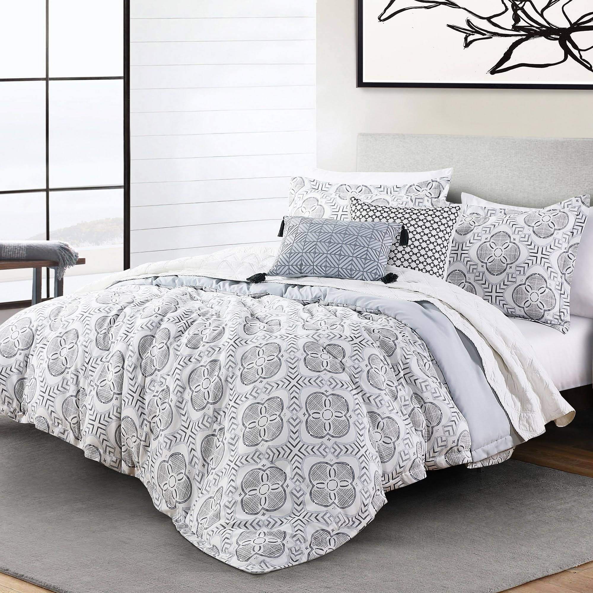 Porto 4 Piece Comforter Set, Twin Gray HJ1s