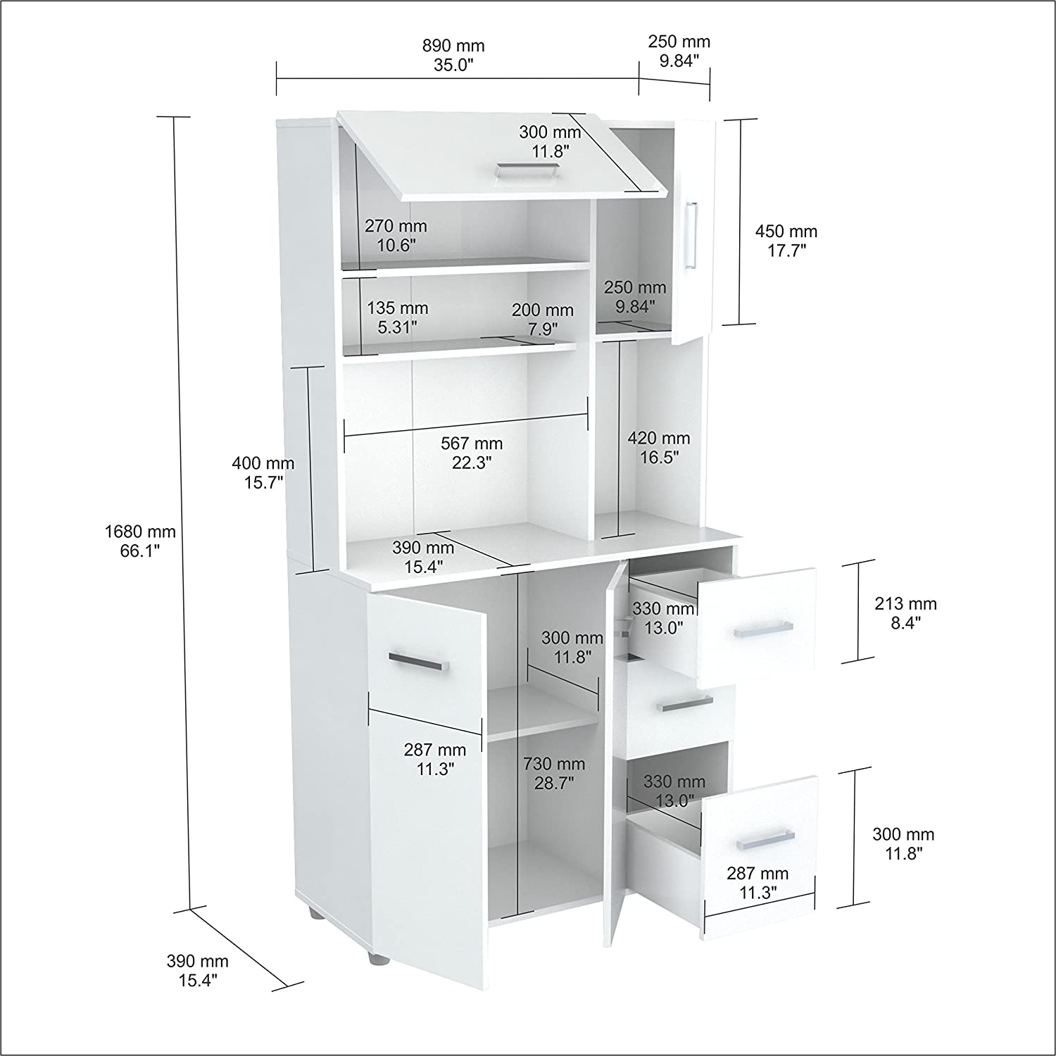 Inval America 4 Door Microwave Storage Laricina White