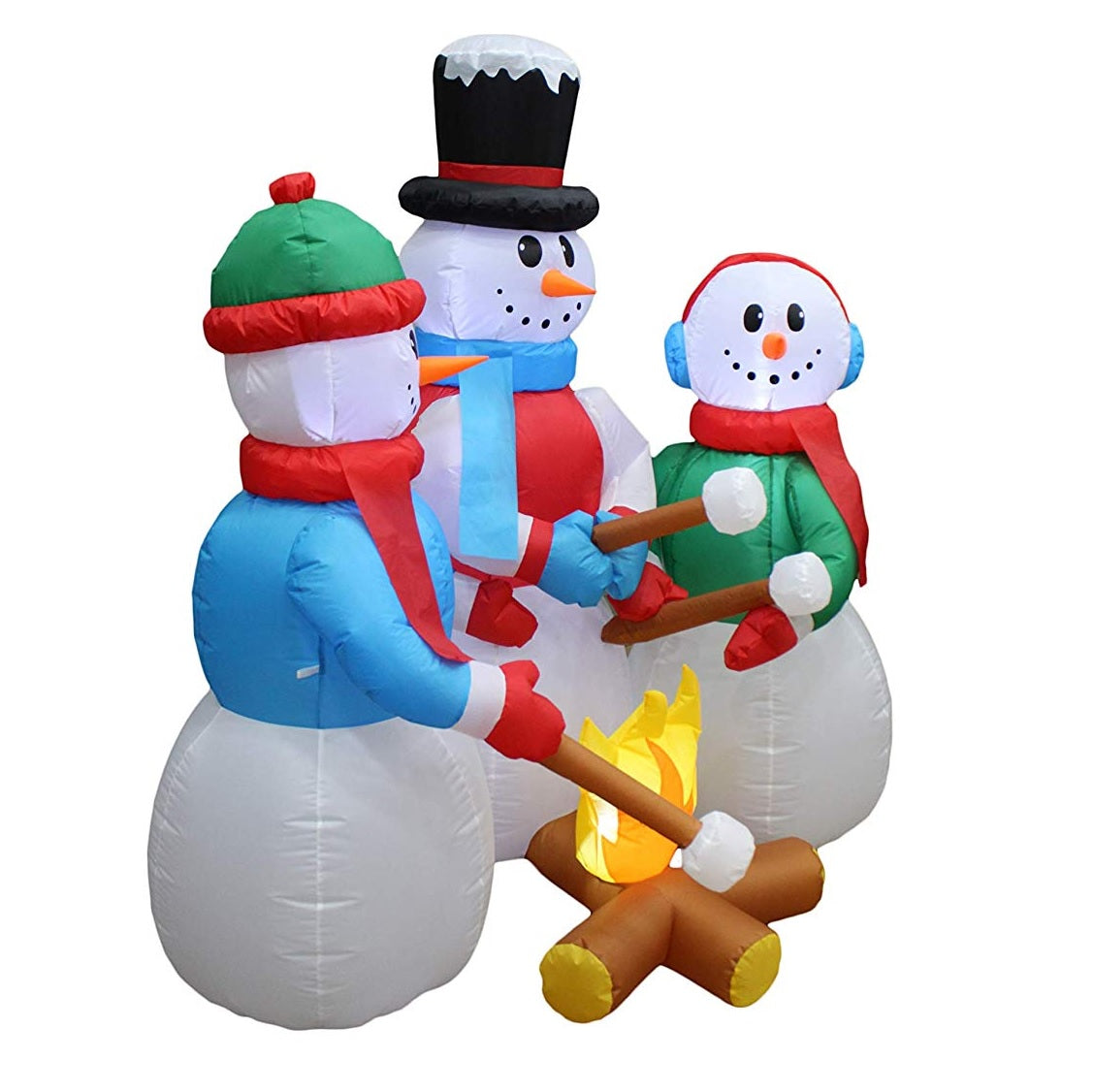 6' Inflatable Snowman Family Roasting Marshmallows Over a Campfire