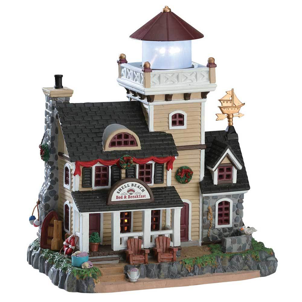 Lemax Plymouth Corners Lighted Building: Shell Beach Lighthouse B&B #75210