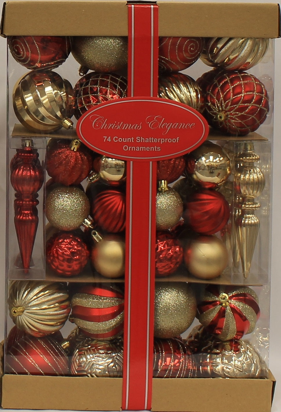 74Pack of Textured Christmas Ornaments (White/Gold/Red)