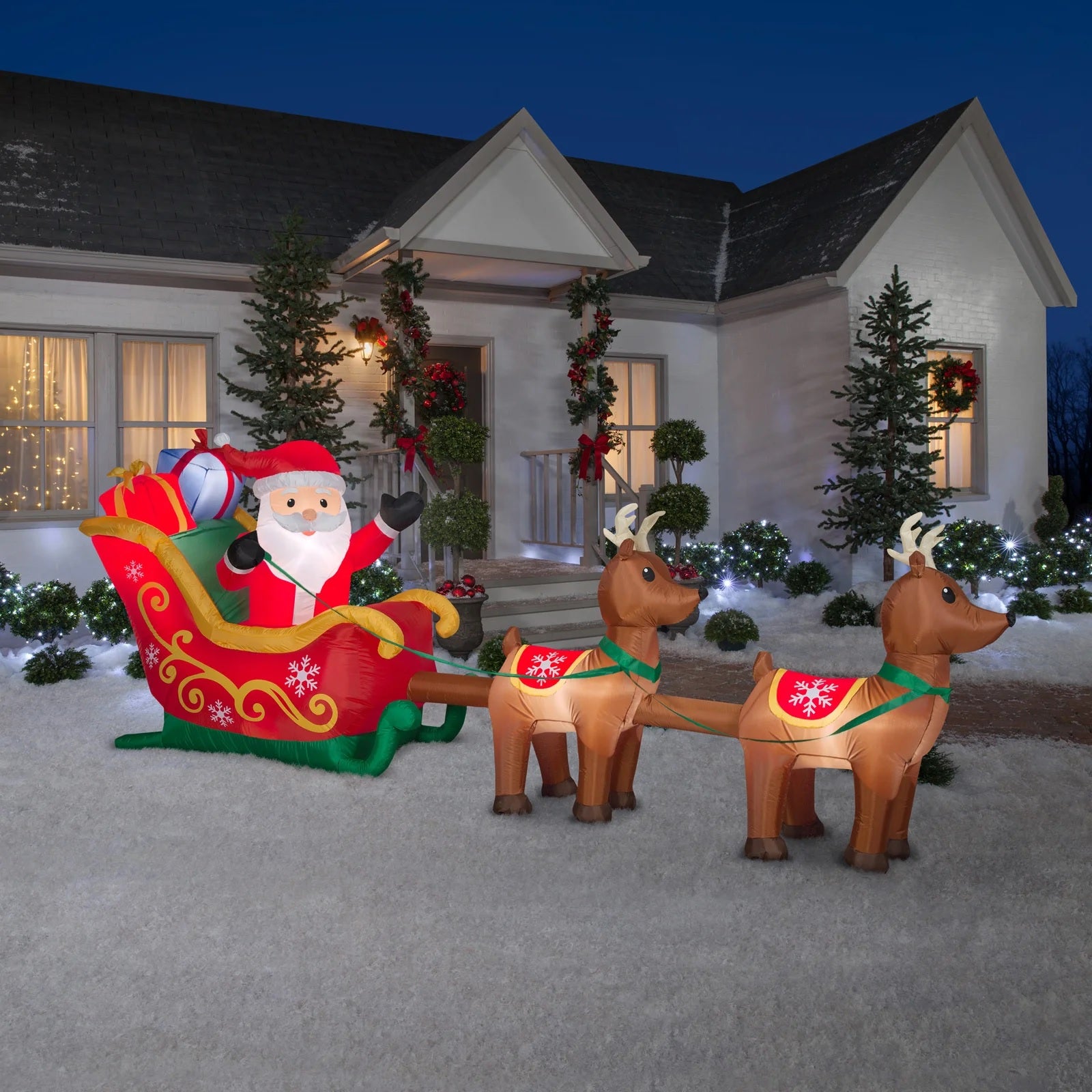 Gemmy® Inflatable Santa & Sleigh Reindeer Outdoor Scene Decoration