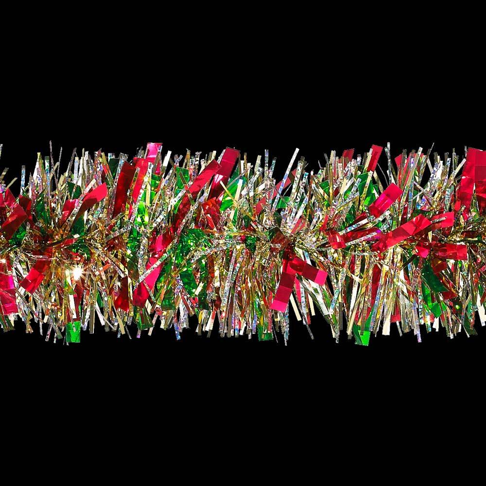 Fantasy Embossed Laser Red, Green, Midas Gold Tinsel Garland