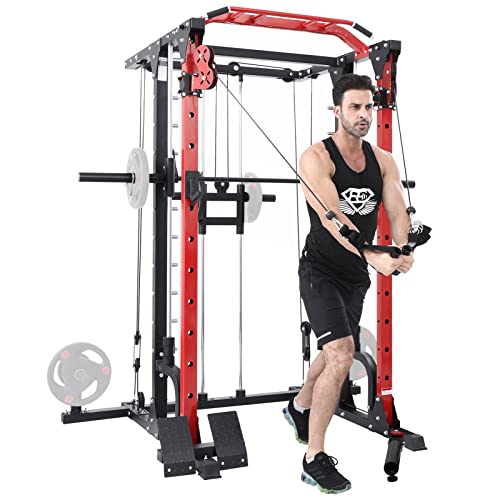 ER KANG Smith Machine Cage 2000LB Smith Rack with Cable Crossover＆LAT Pull Down System 2022 New Version Home Gym Equipment New Upgrade-Blue 