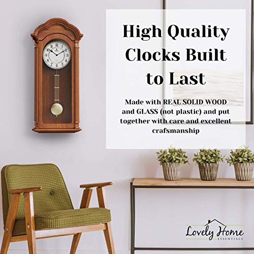 26x12 inch Elegant & Decorative Carved Wood Wall Pendulum Clock Quiet 