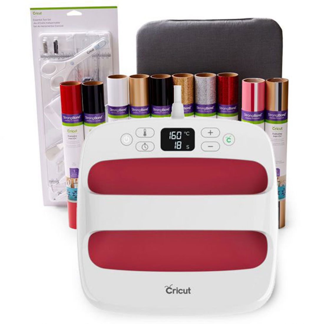 Cricut EasyPress™ 2, Raspberry - 9" x 9" + Essentials Iron -On Bundle