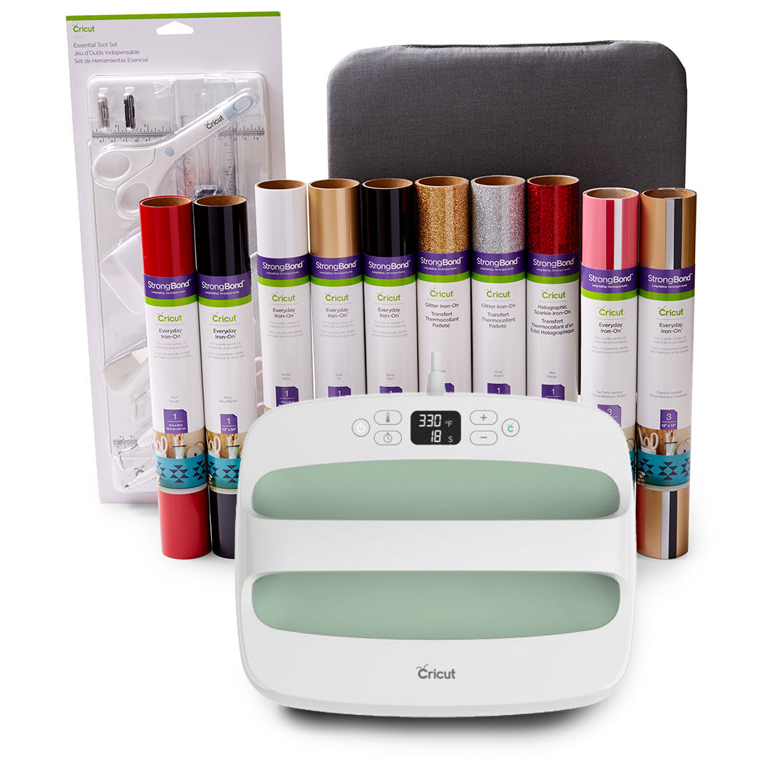 Cricut EasyPress™ 2, Mint - 12" x 10" + Essentials Iron-On Bundle