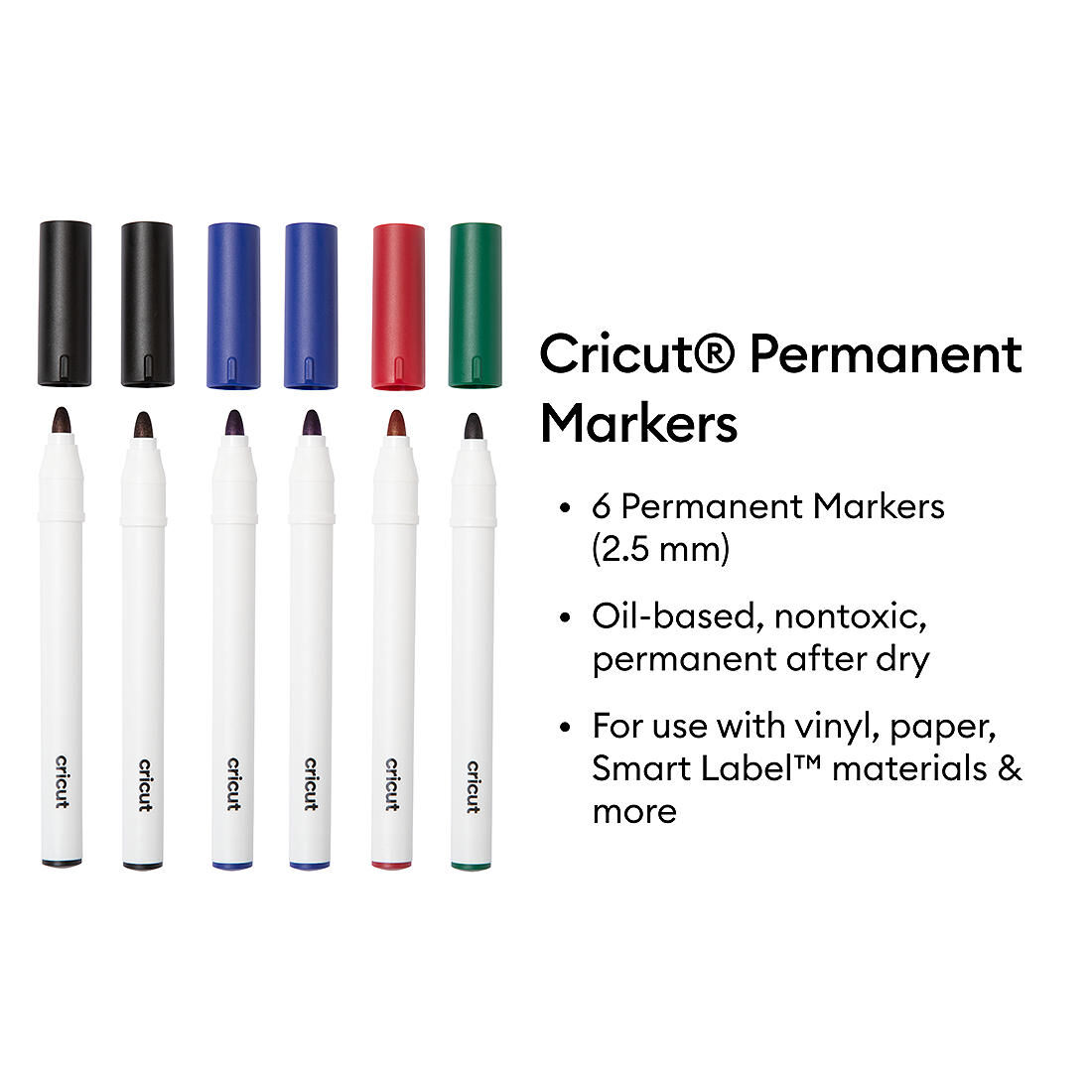 Permanent Markers 2.5 mm, Black/Blue/Red/Green (6 ct)