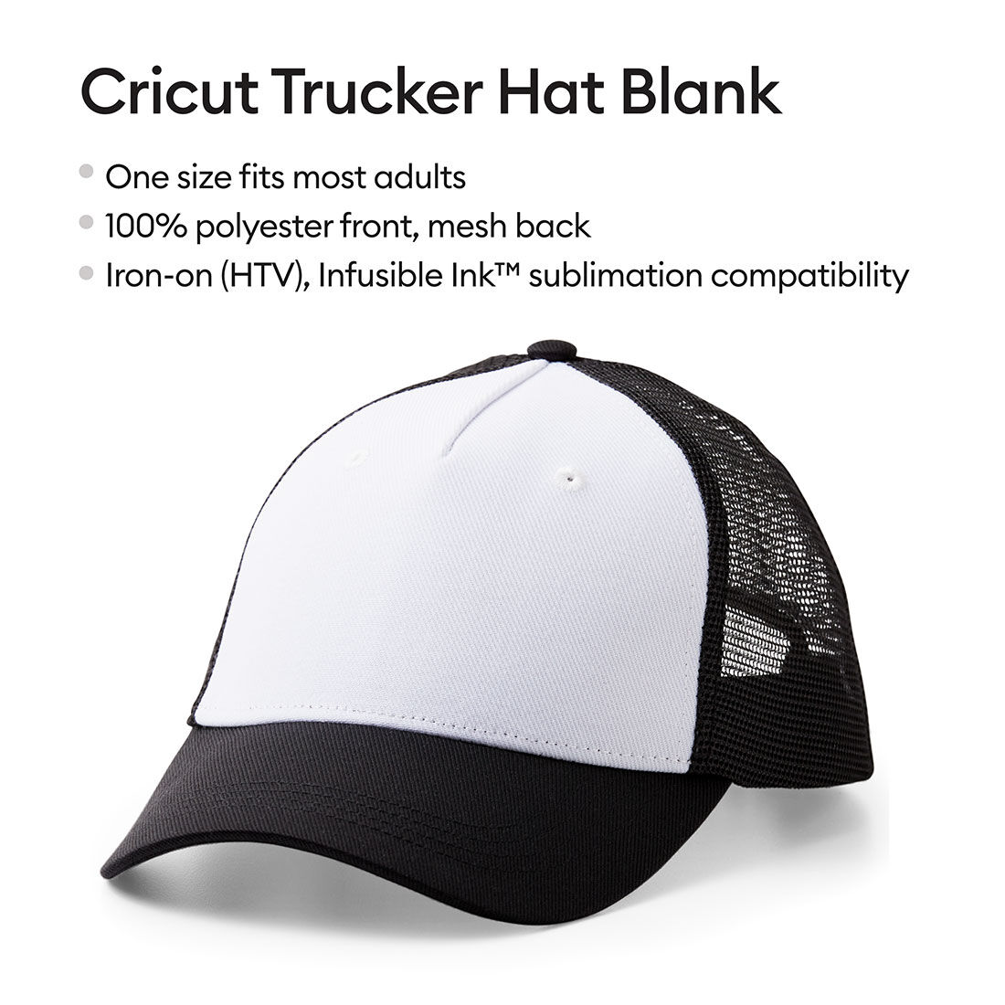 Cricut Trucker Hat, Black/White