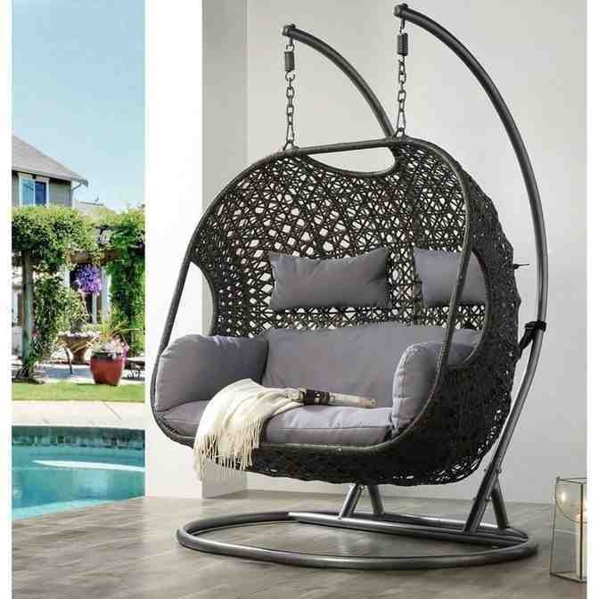 2022 Patio Wicker Swing Chair With Stand Rain Cover Included