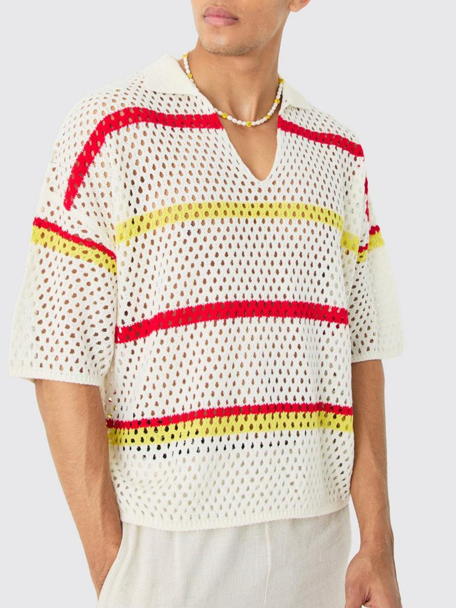 OVERSIZED BOXY CROCHET STRIPE POLO