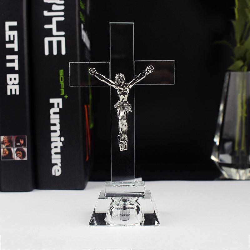 Christian Gifts Nightlight Crystal Jesus Cross Statue Religious Style