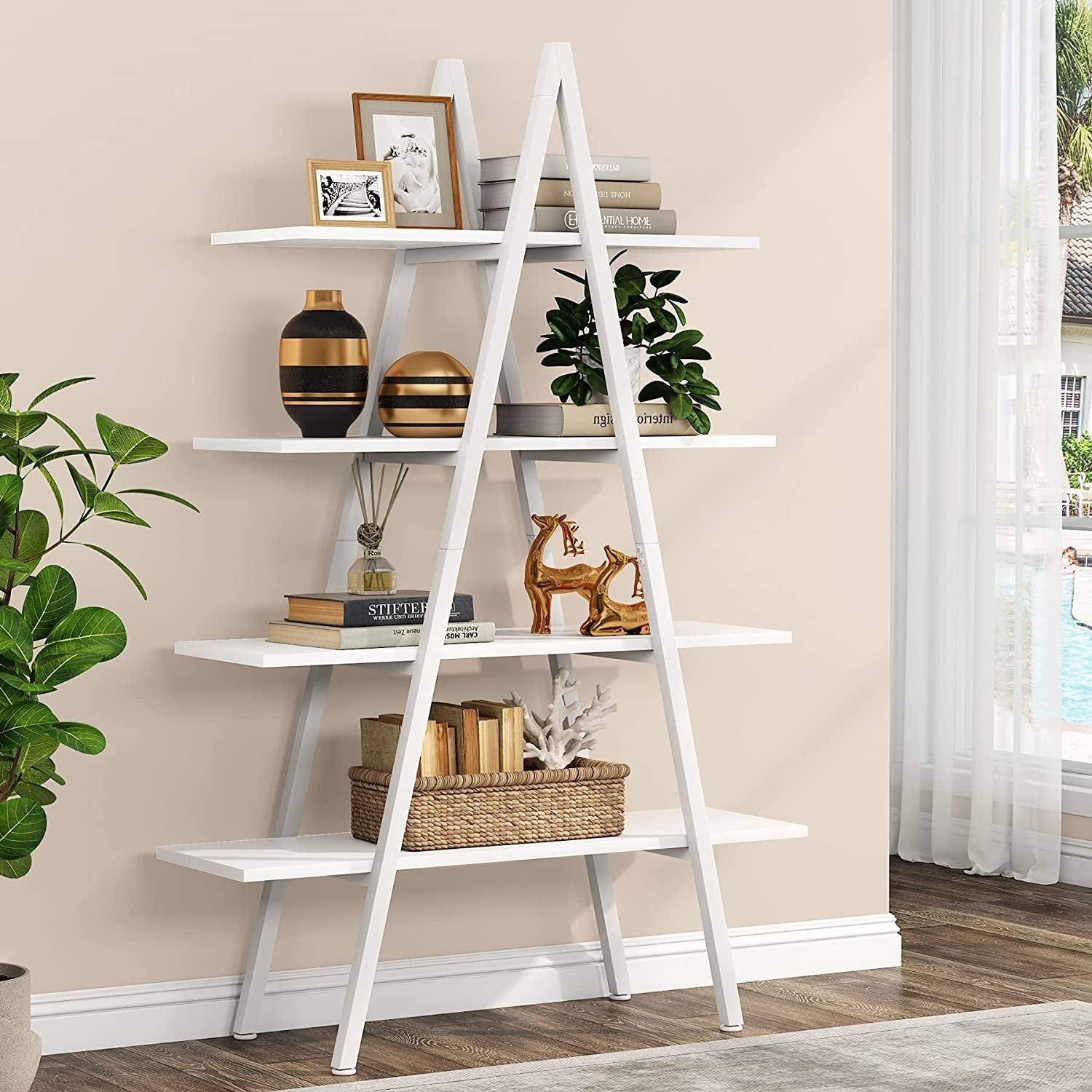 4Tier Bookshelf Industrial Bookcase 4 Shelves Ladder Shelf Open