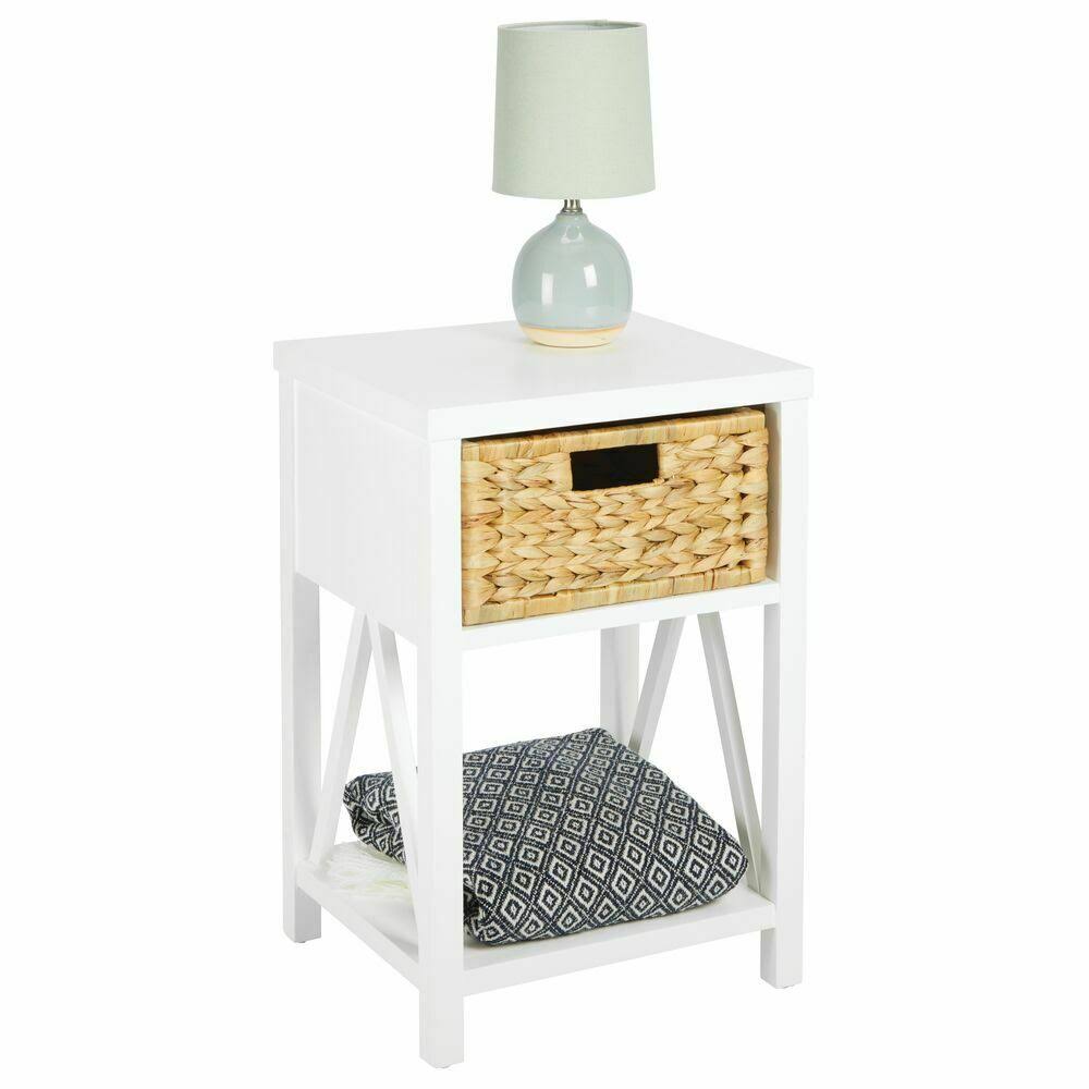 mDesign Wood Single Drawer Side Table and Basket Storage Unit White