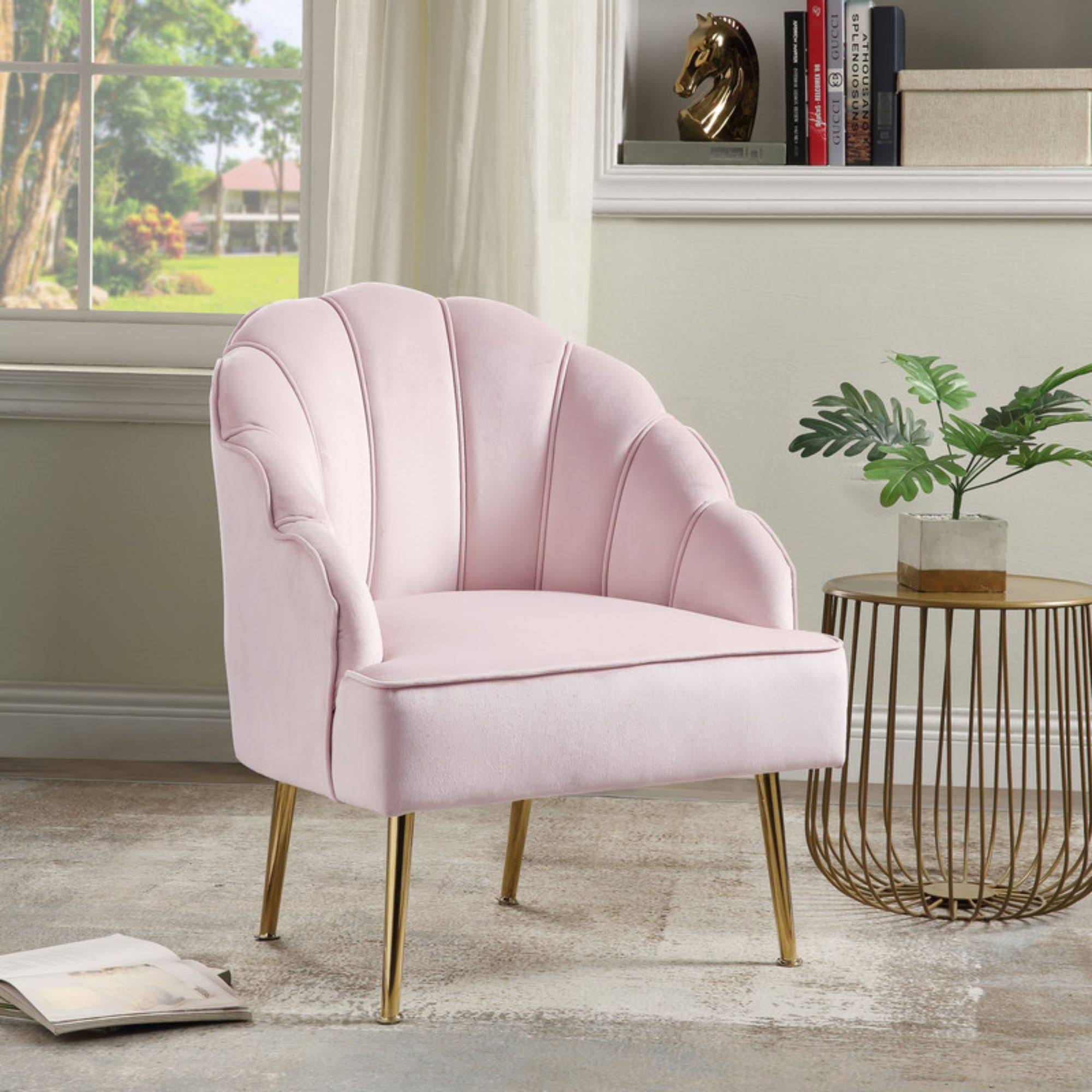 Lilola Home Naomi Pink Velvet Wingback Accent Chair with Metal Legs ...