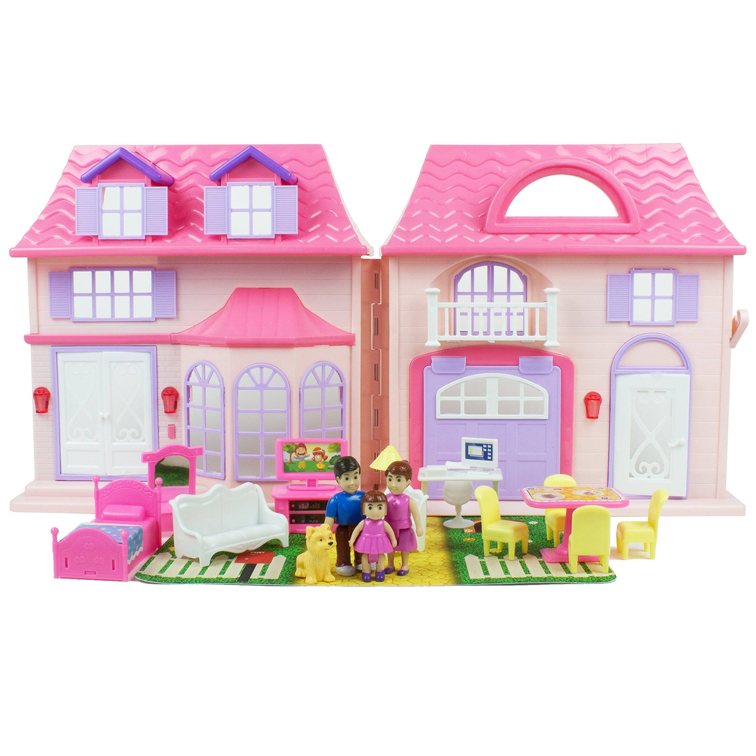 Boley Pretend Play Doll House Toy 21 Piece Collapsible Dollhouse, A