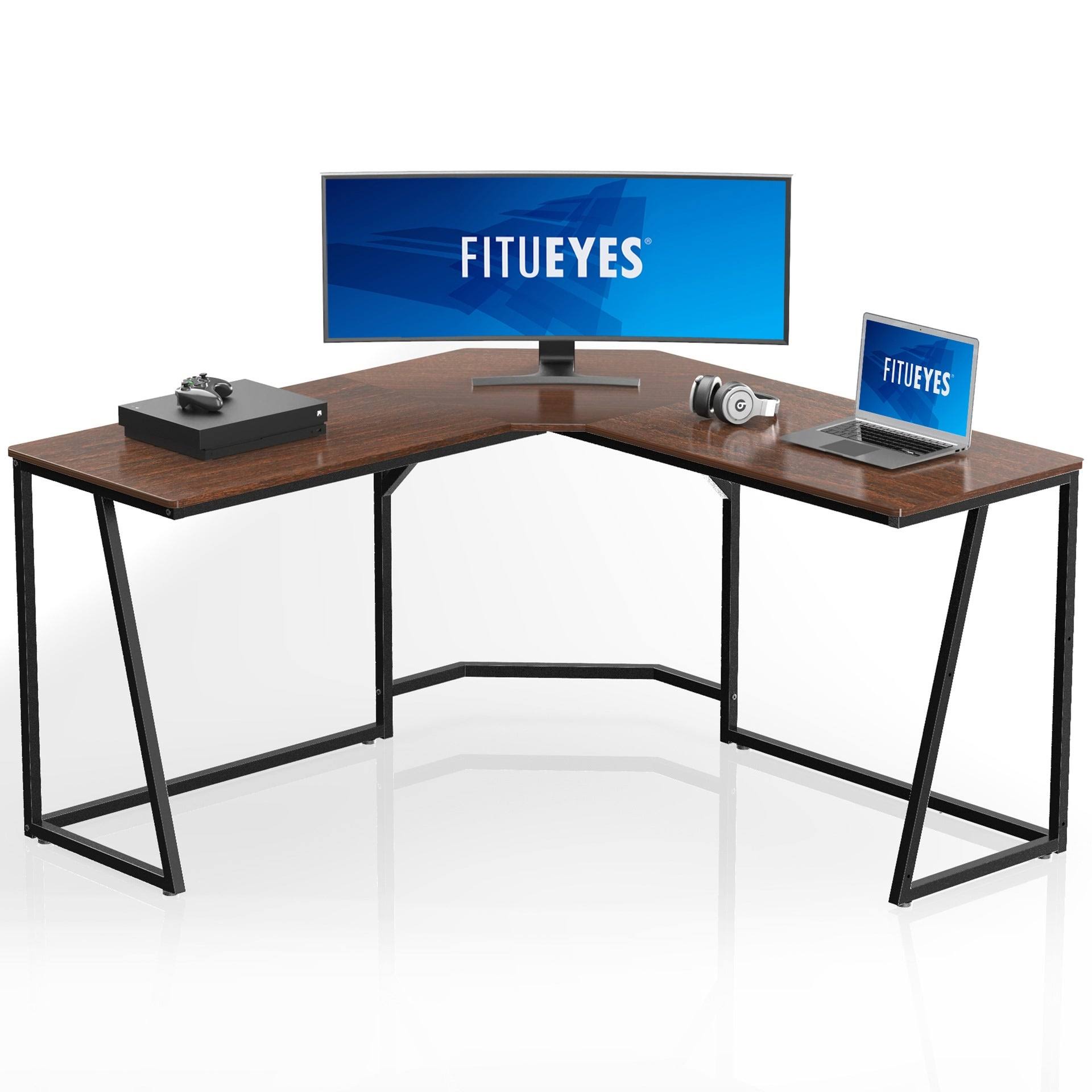 Fitueyes L Shaped Desk Gaming Table Workstation Brown WXF1s