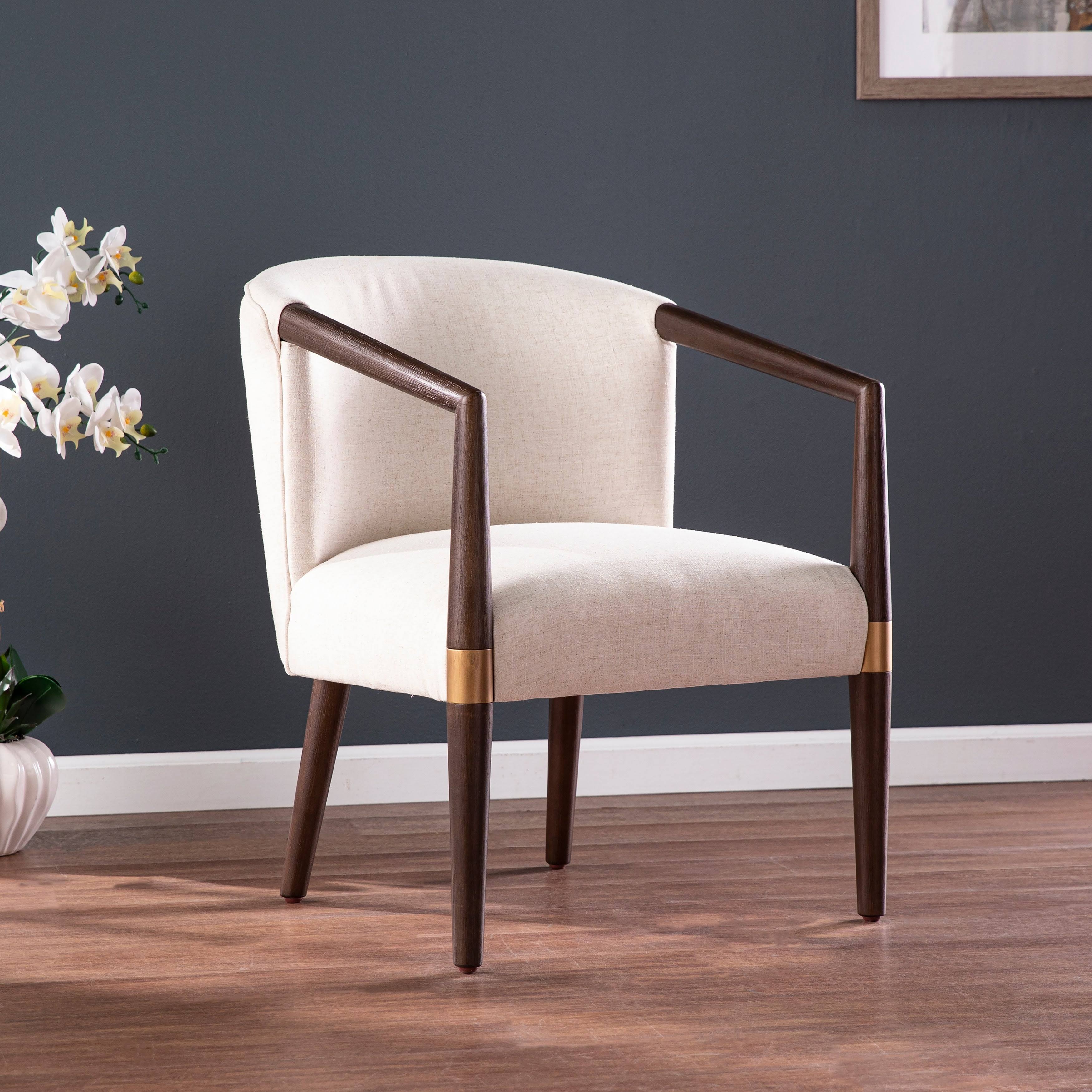Ellington Transitional White Fabric Accent Chair Creamy White / Dark