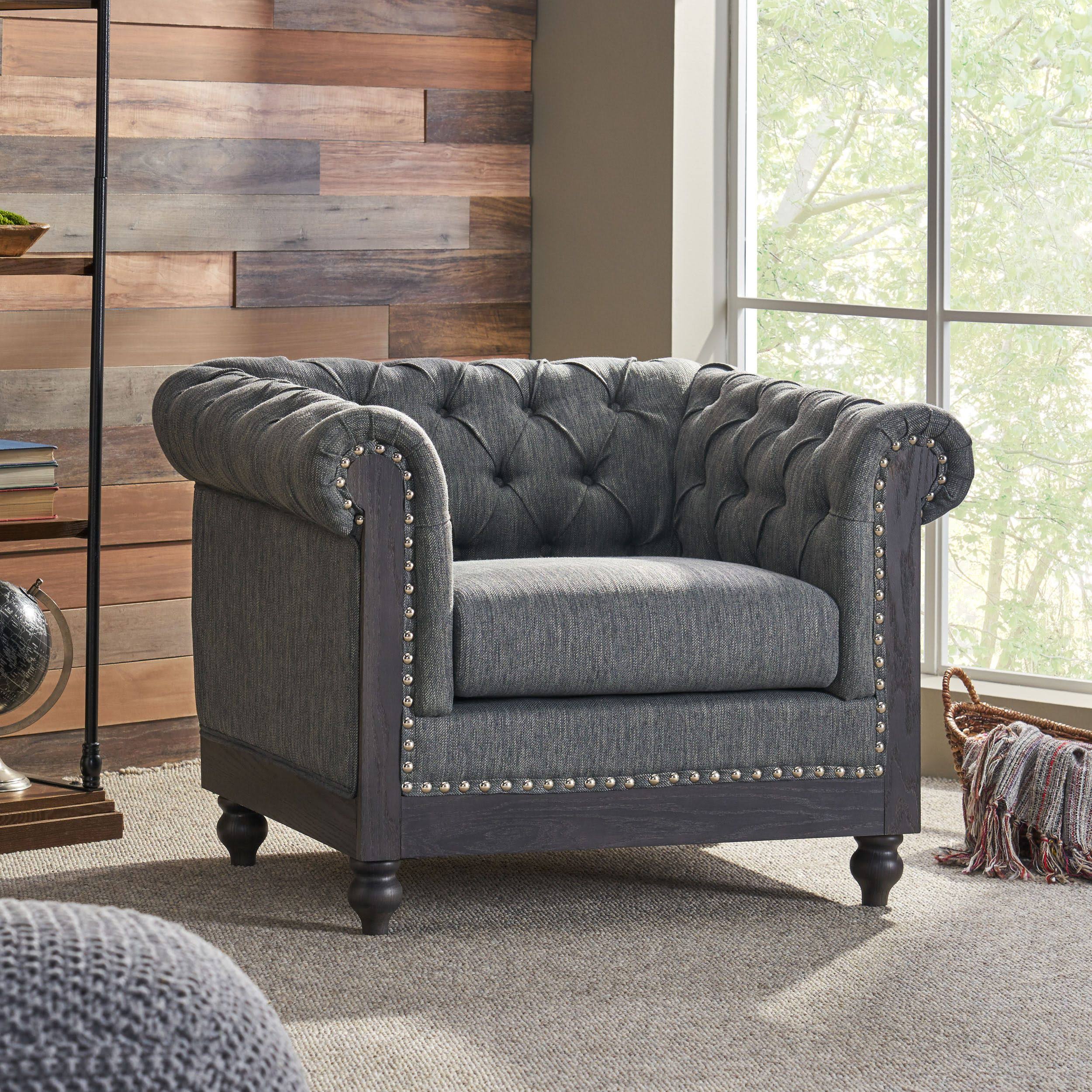 GDFStudio Batavia Chesterfield Tufted Fabric Club Chair with Nailhead