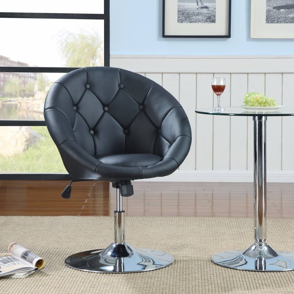 Contemporary Round Tufted Black Swivel Accent Chair - WXF-1-s