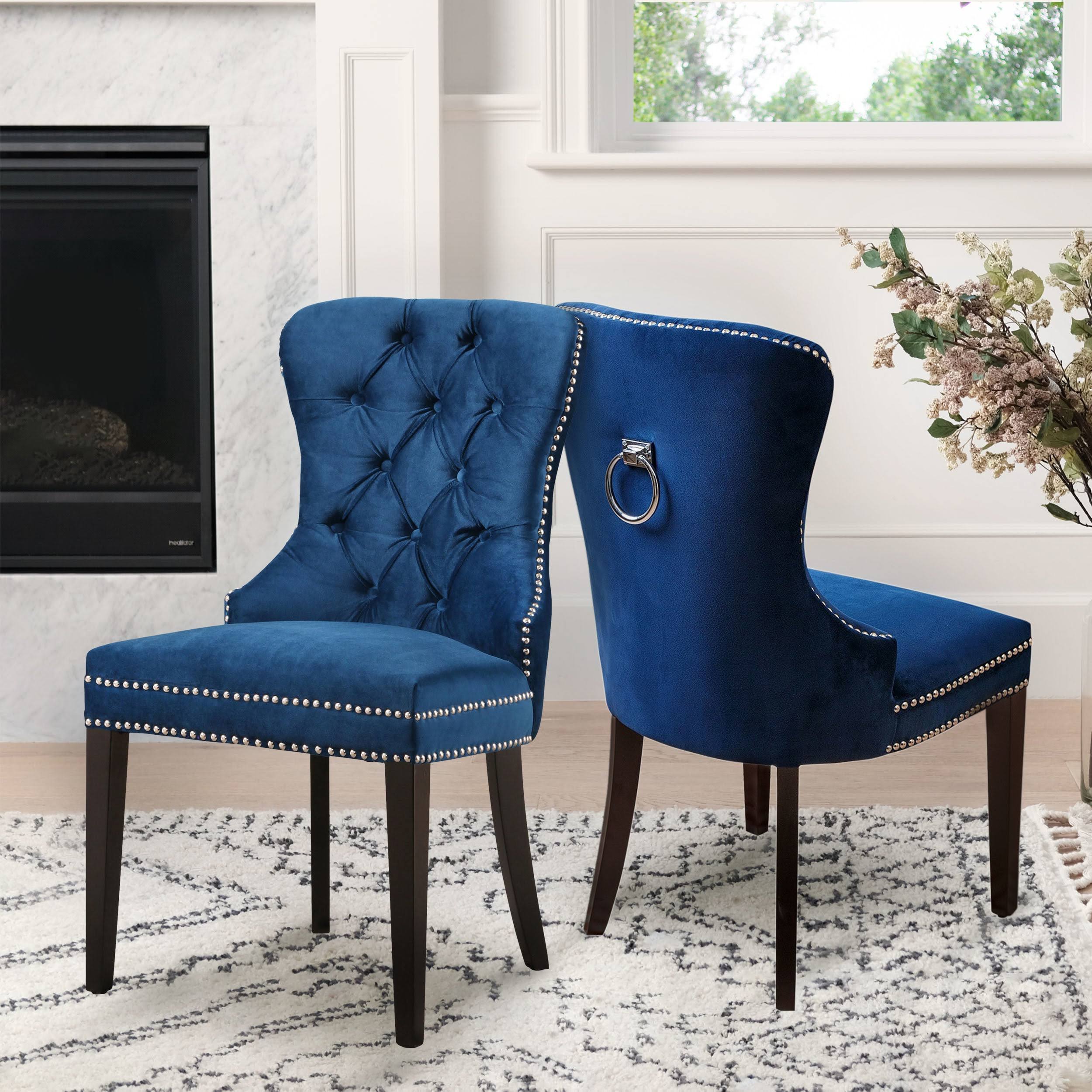 Abbyson Versailles Blue Tufted Dining Chair Set Of 2 Wxf 1 S