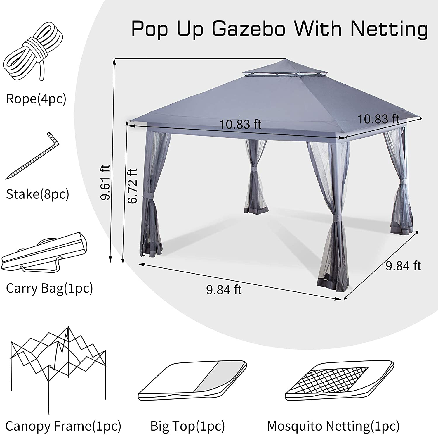 Pamapic 11x11 Outdoor Pop up Gazebo for 
