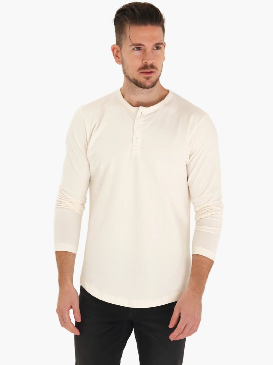Long Sleeve Henley-Cream - GZM-1
