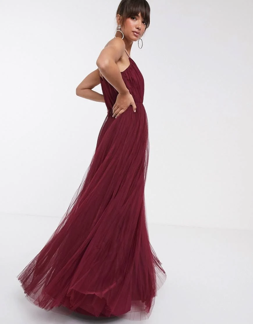 cami pleated tulle maxi dress