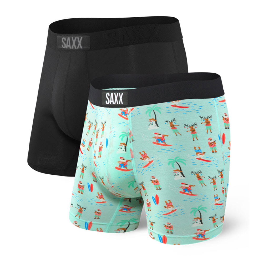 Saxx Men&s Vibe 2 Pack Boxer Small Black/Surf Santas HJ2s