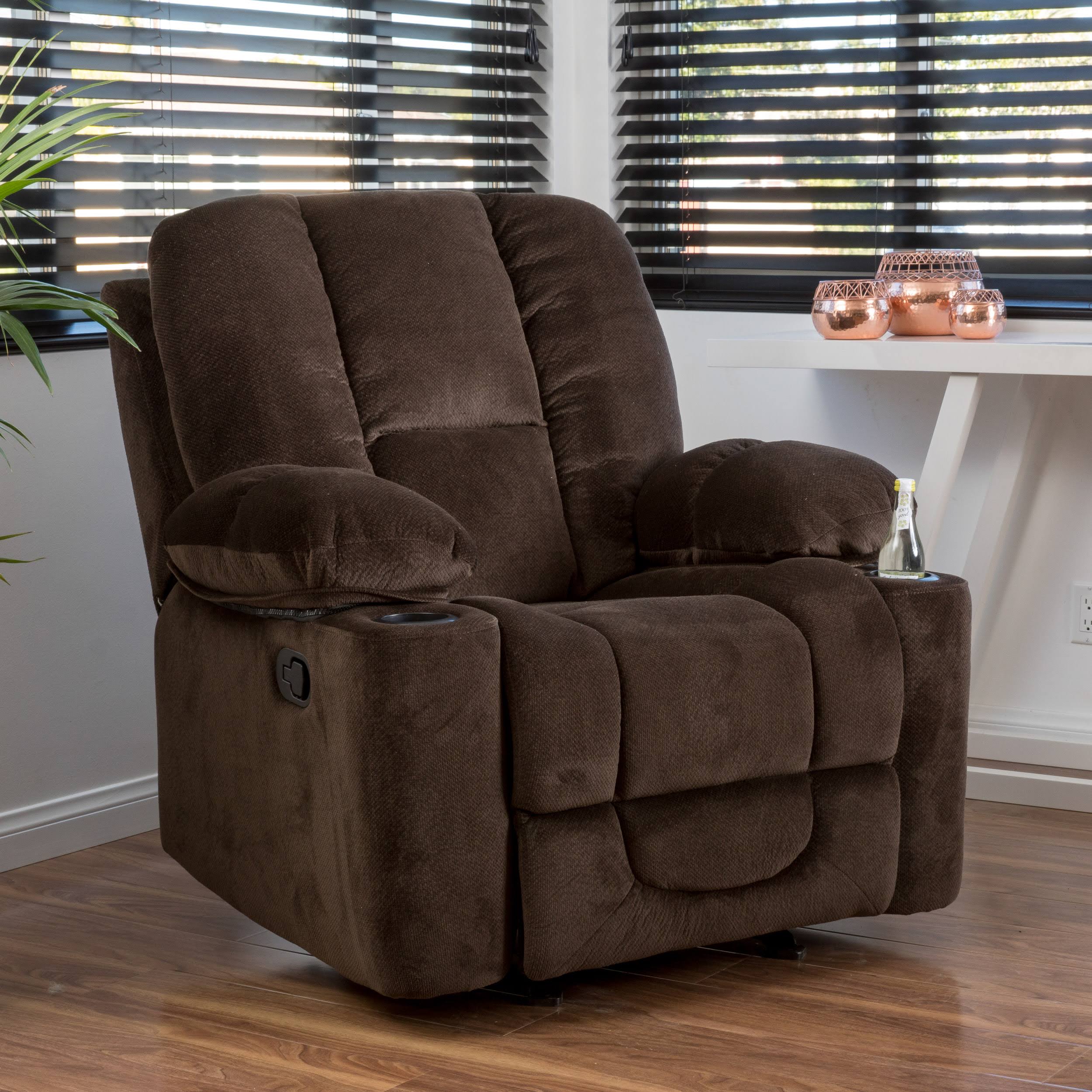 Raymond Fabric Glider Recliner Club Chair Chocolate Brown The