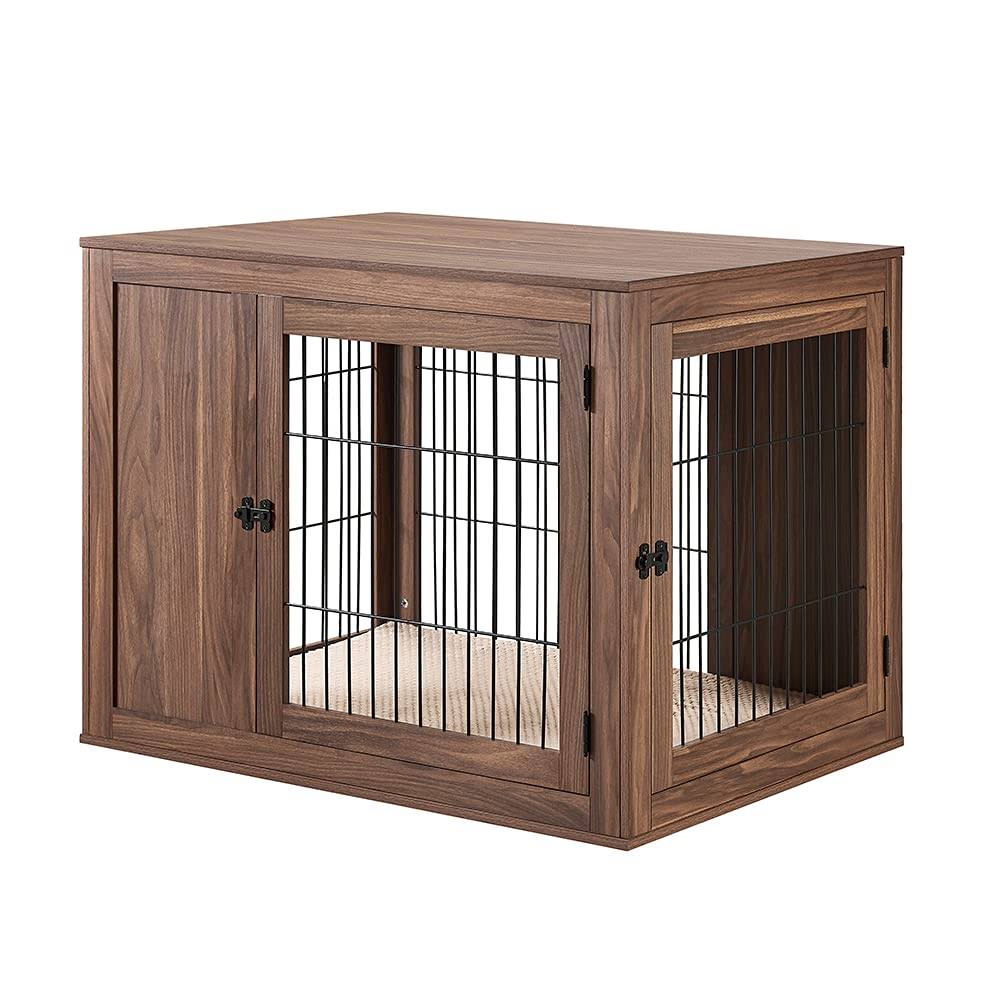 Unipaws Furniture Style Dog Crate End Table with CUSHION, Wooden Wire