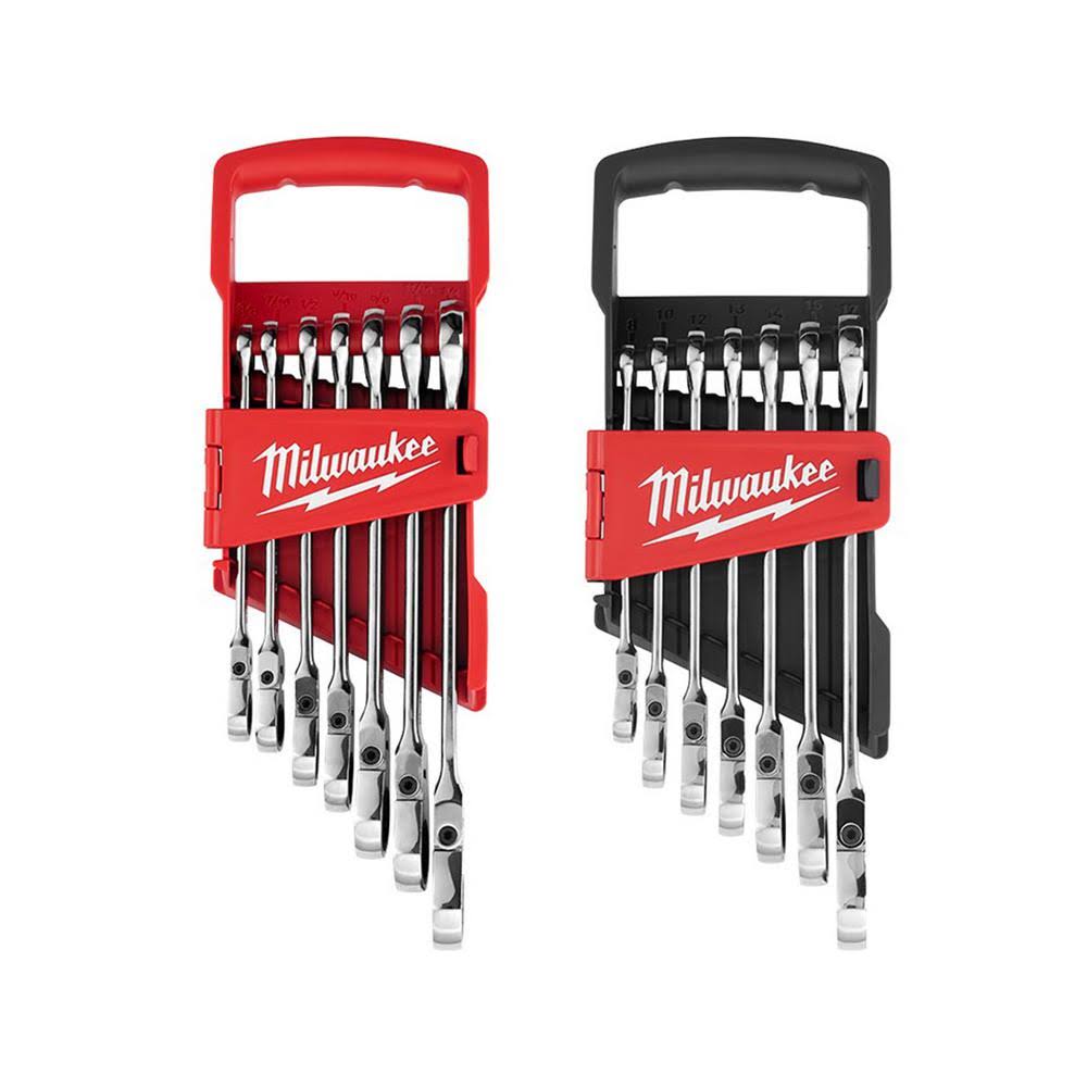 Milwaukee 144Position FlexHead Ratcheting Combination Wrench Set SAE and Metric (14Piece