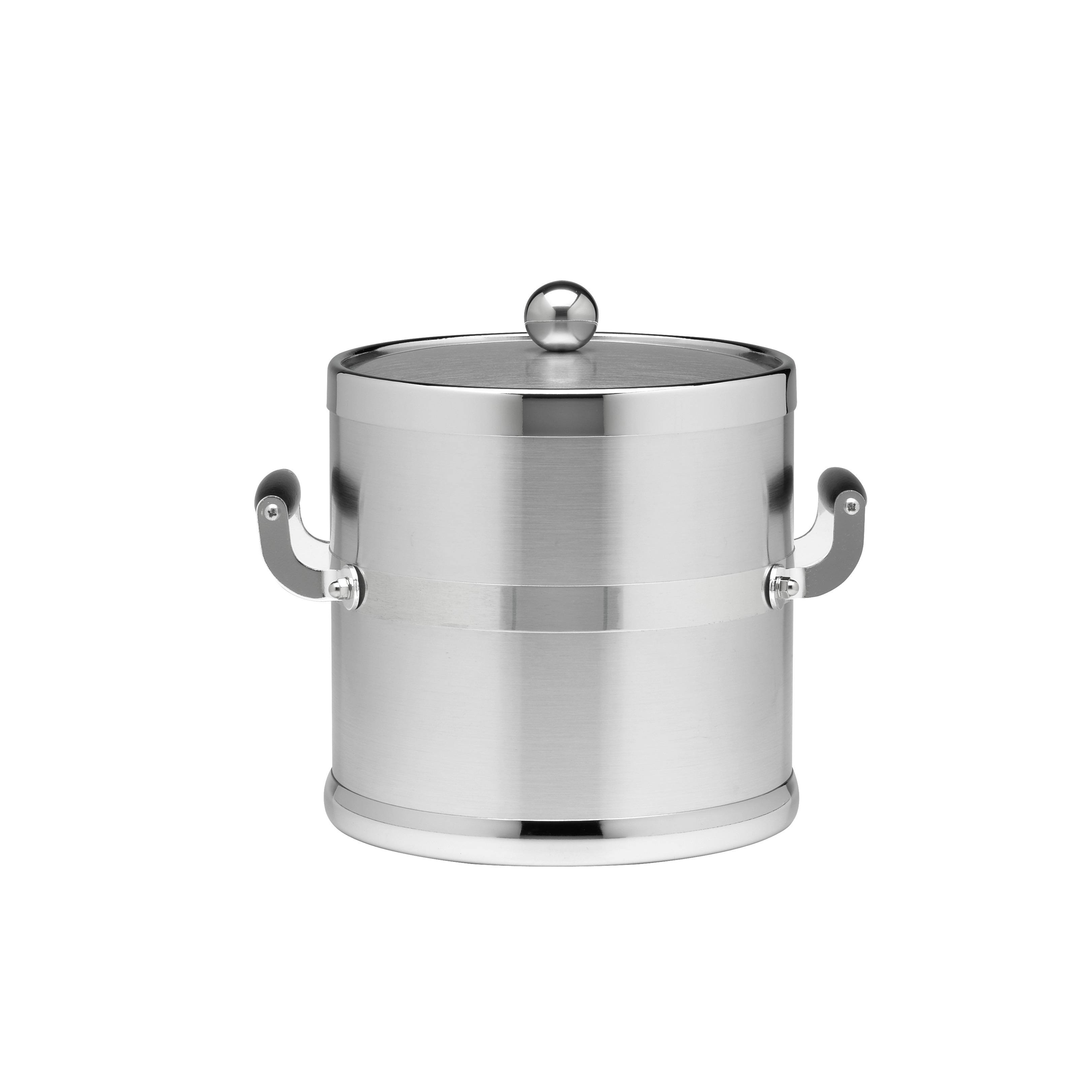 Kraftware 70494 Brushed Chrome 3 Quart. Metal Ice Bucket with Wood Side