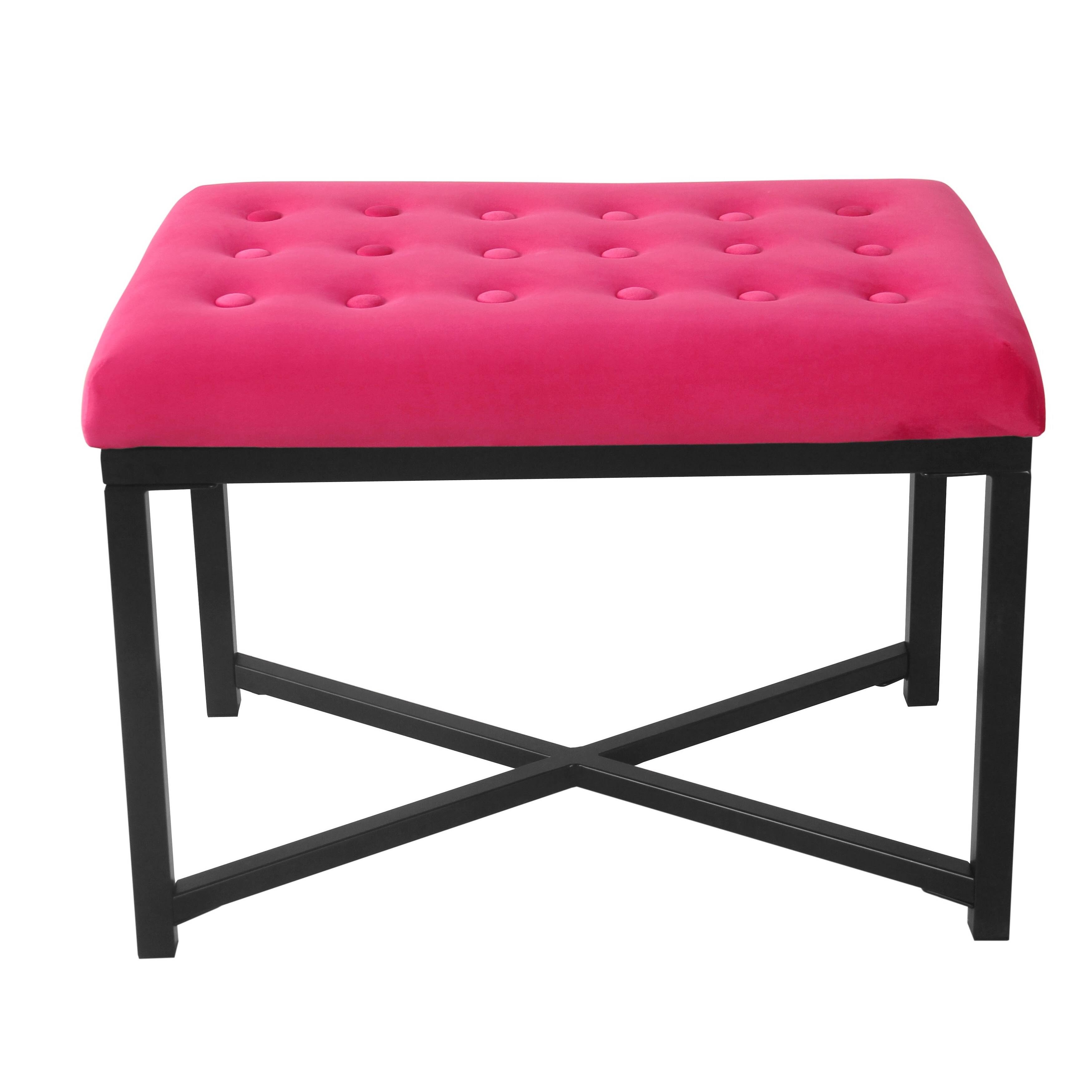 HomePop Velvet Tufted Ottoman, Pink WXF02