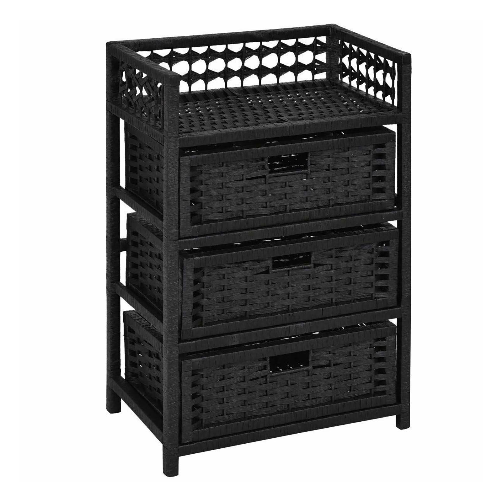 3 Drawers Wicker Baskets Storage Chest RackBlack WXF02
