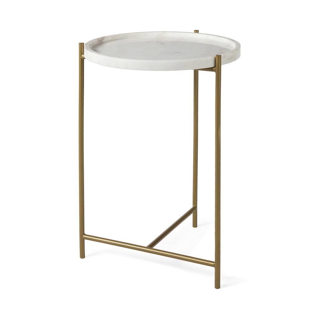 Stella 17L x 17W White Round Marble Top w/Gold Base Accent Table ...