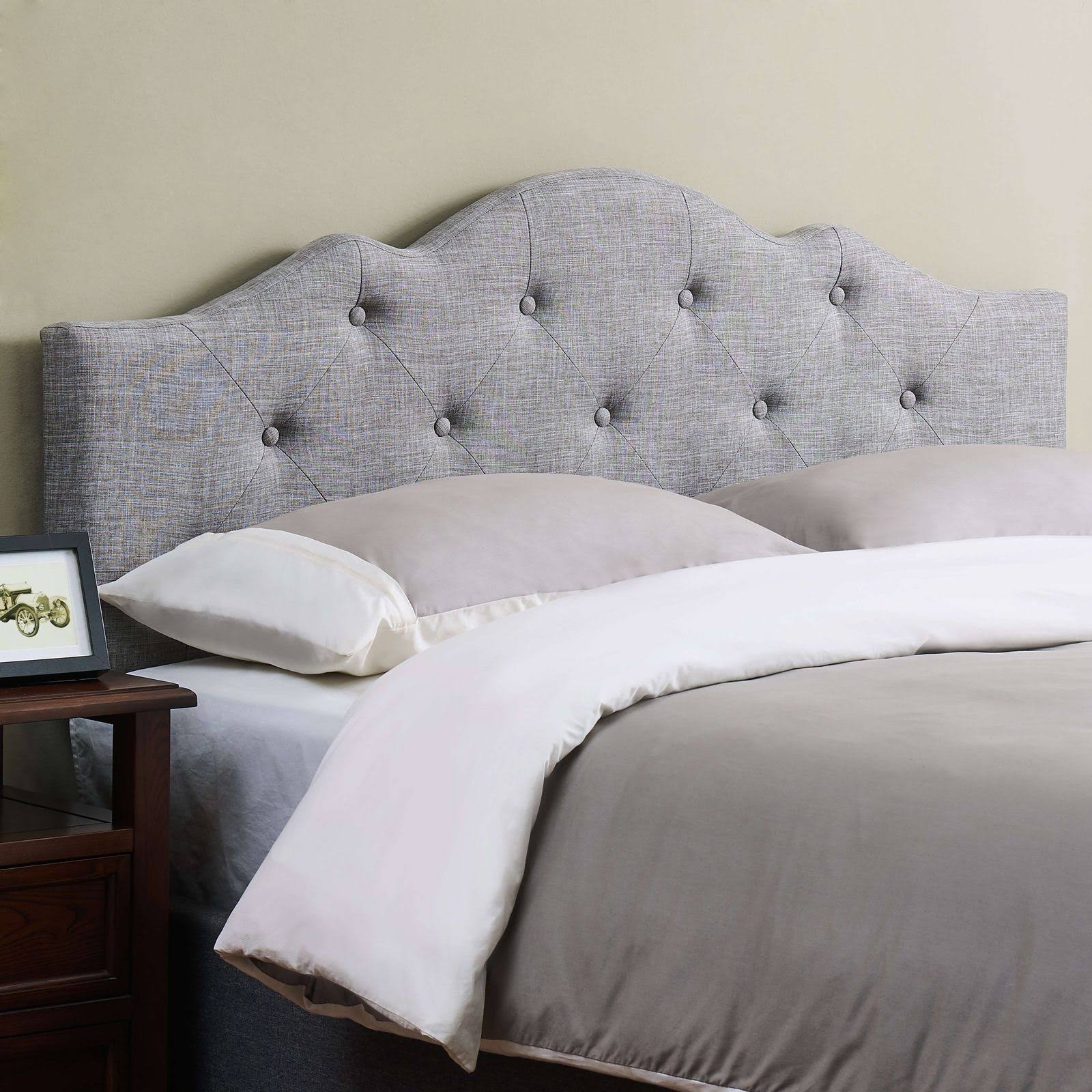 Mainstays Upholstered Tufted Rounded Headboard, King, Grey - WXF-02