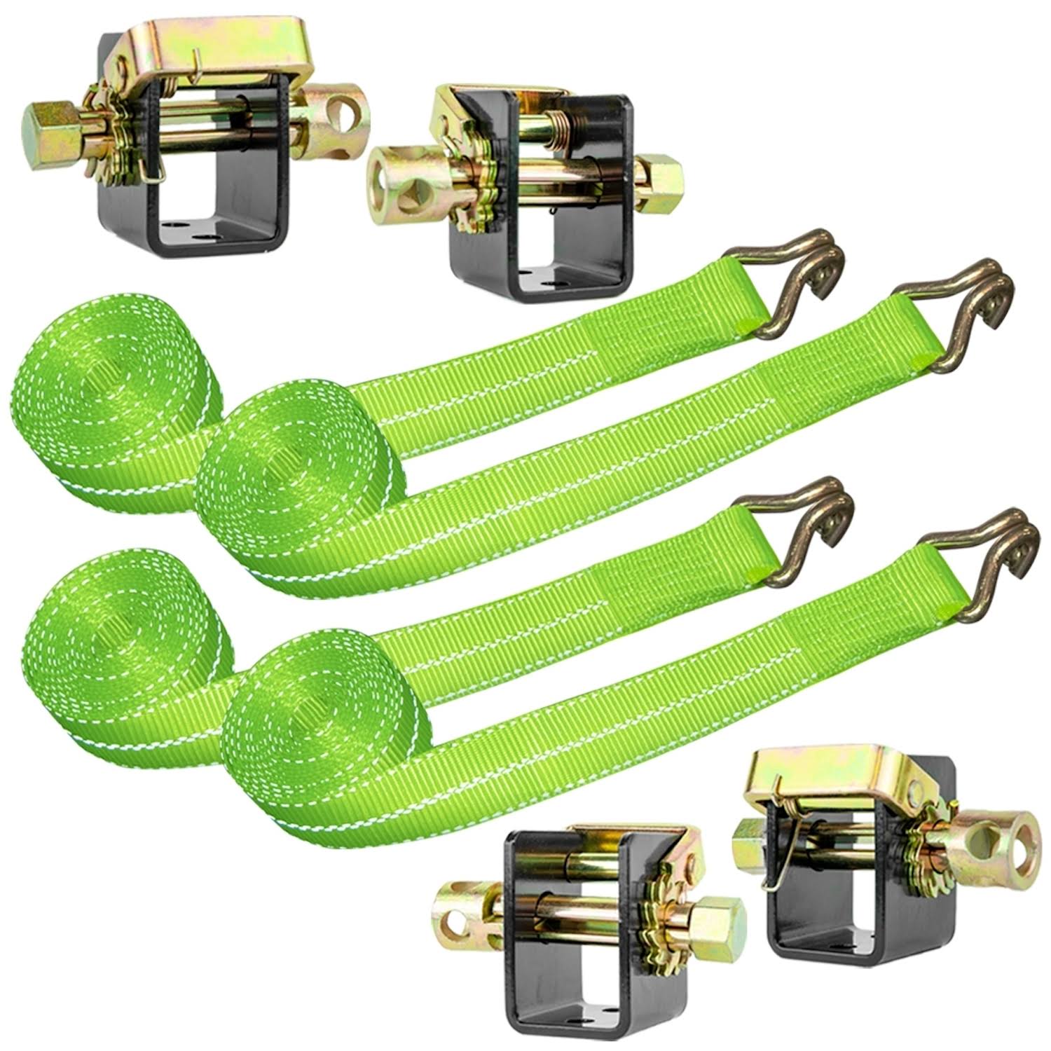 Vulcan Lashing Winch and Winch Strap Kit 2 inch HighViz 3,300 Pound Safe Working Load
