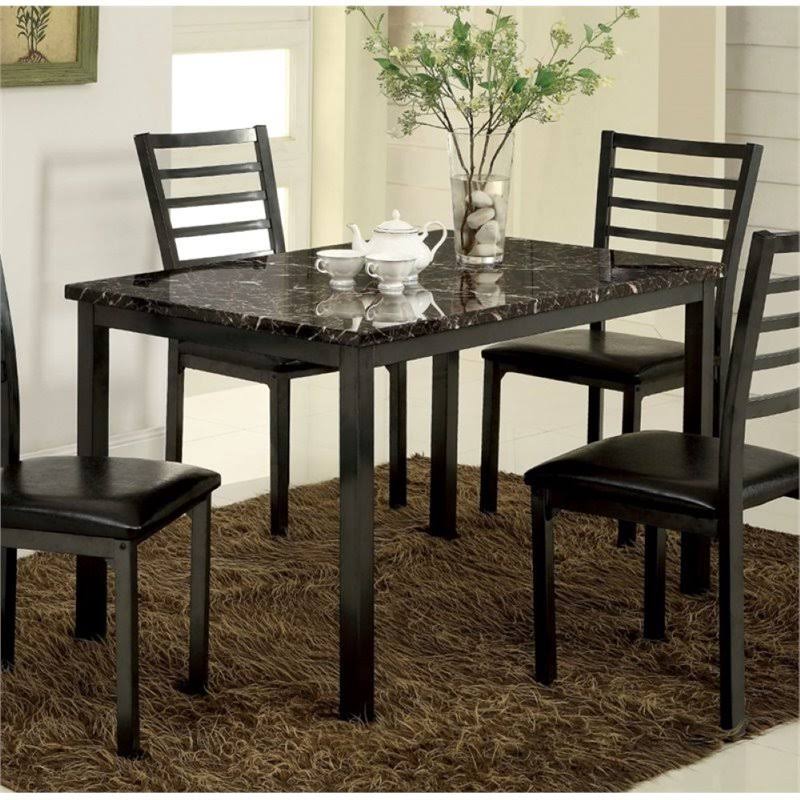 Pemberly Row Faux Marble Top Dining Table in Black WXF02