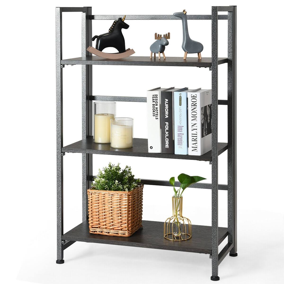 3Tier Portable Display Folding Bookshelf Storage ShelfSilver WXF02