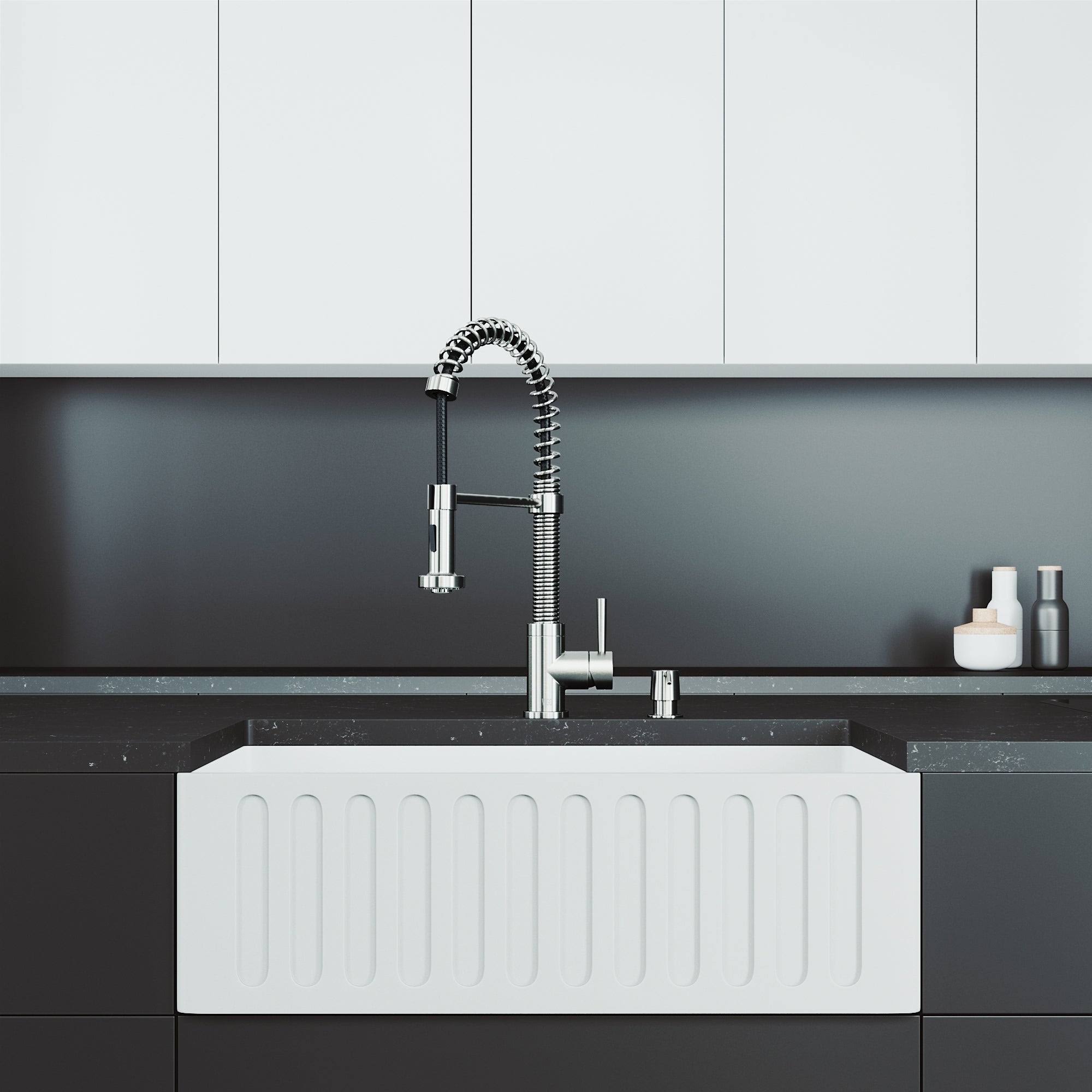 Vigo VG15939 30 inch Matte Stone Farmhouse Kitchen Sink Set with Faucet