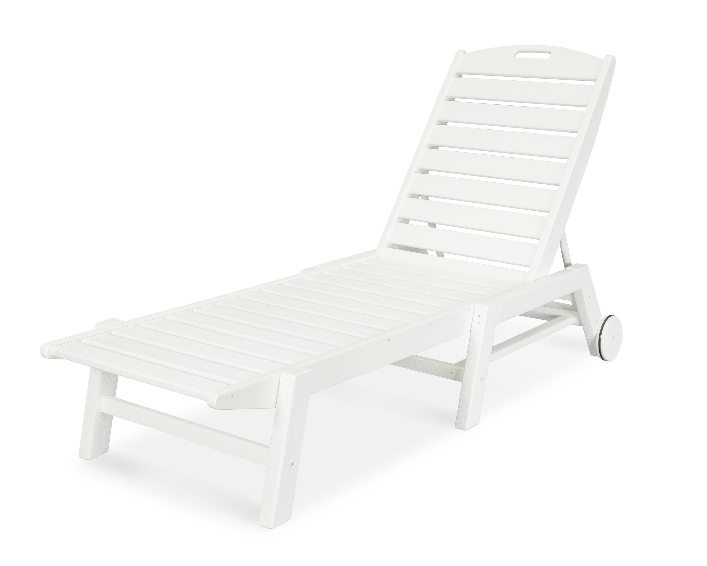 POLYWOOD Nautical Chaise Lounge Chair with Wheels in Vintage White WXF02