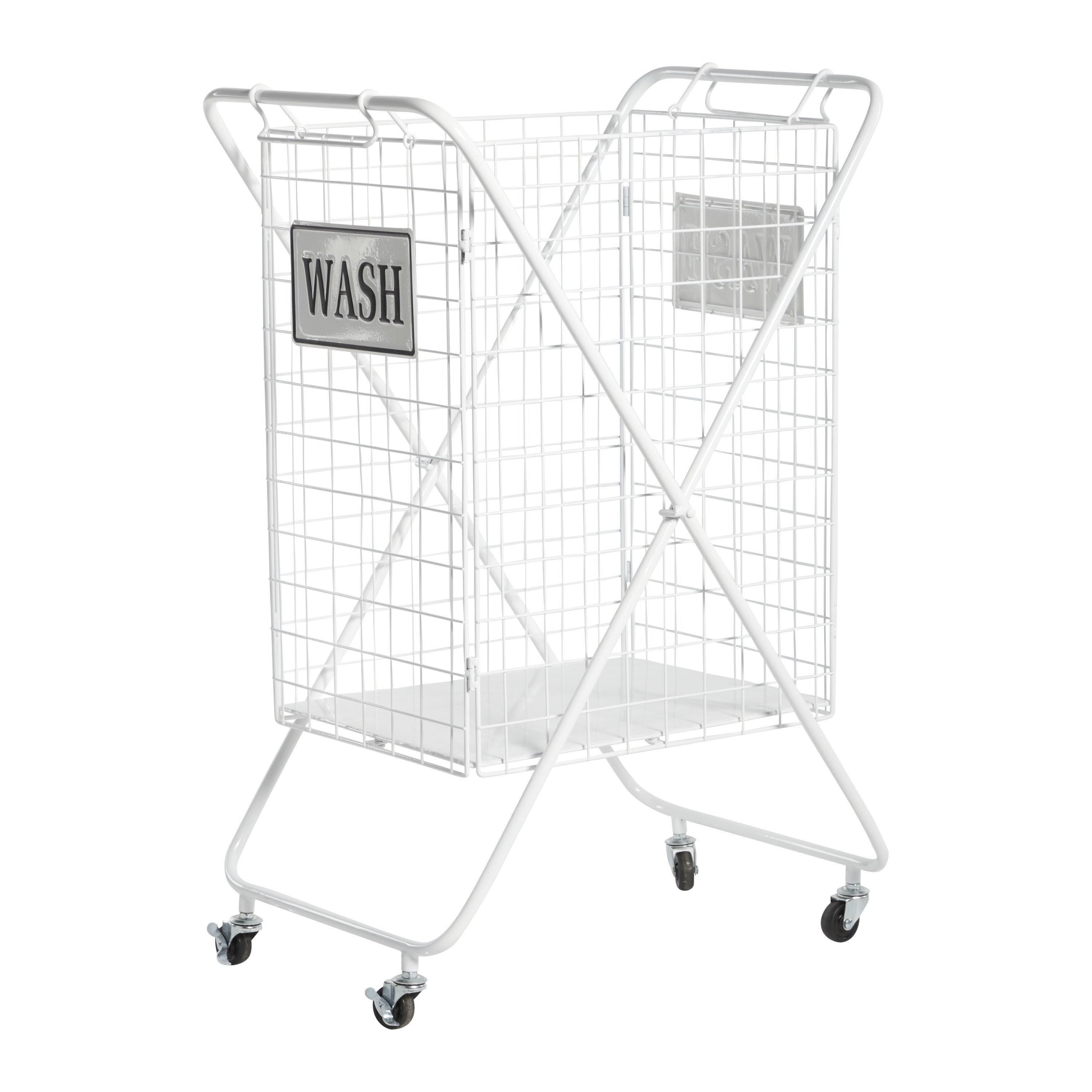 Large White Metal Laundry Wheeled Basket WXF02