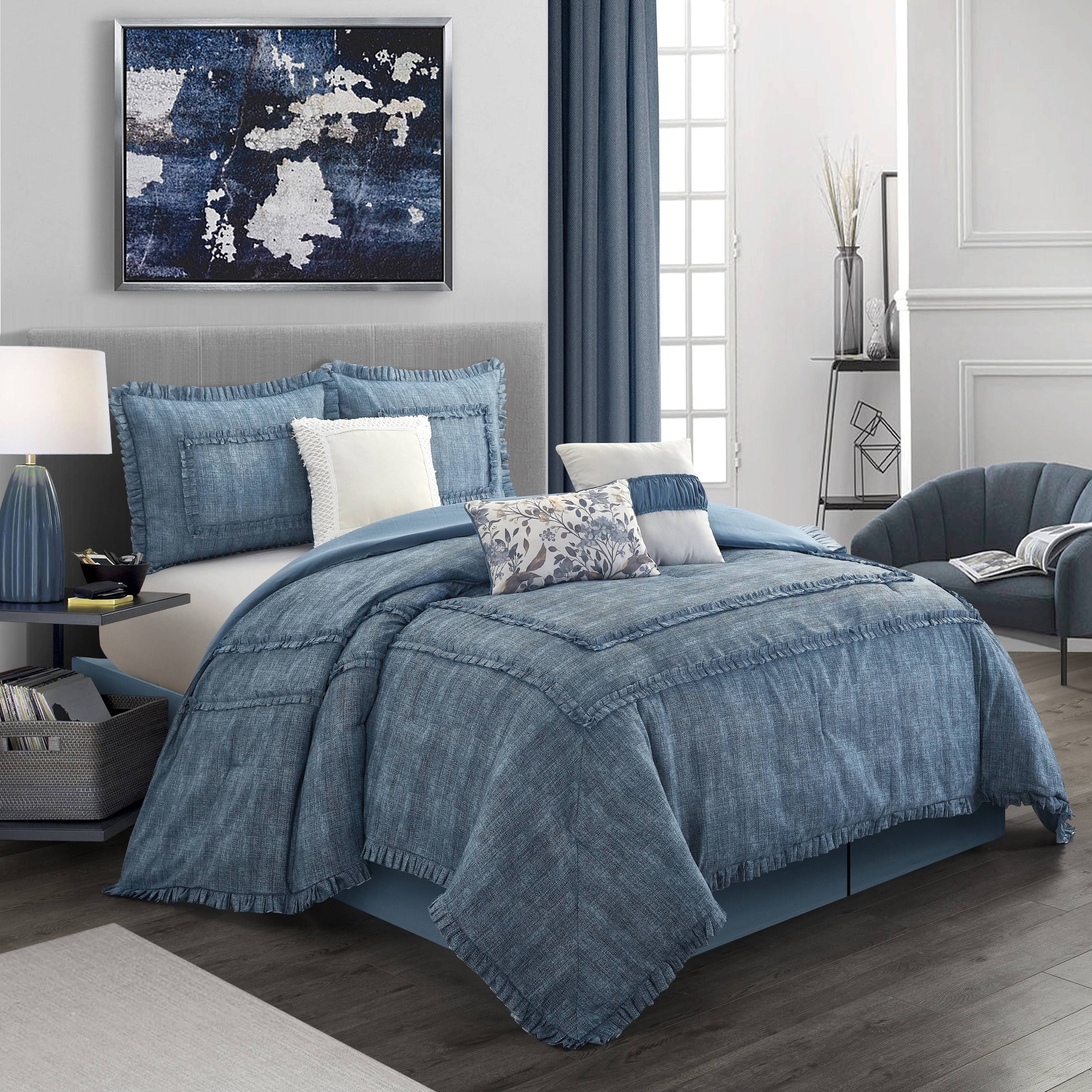Nanshing Ashton Comforter Set, California King, 7Piece Blue WXF02