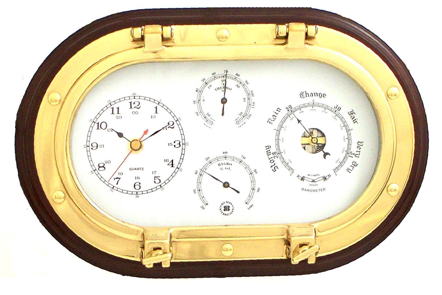 Brass Porthole Clock with Barometer,Thermometer, Hygrometer WXF02